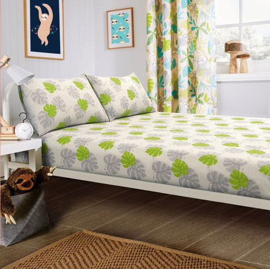 OLIVIA ROCCO Lazy Sloth Kids Duvet Set Soft Cotton Blend Bedding With Pillowcase And Matching Curtains OEKO TEX Certified Single And Double Sizes