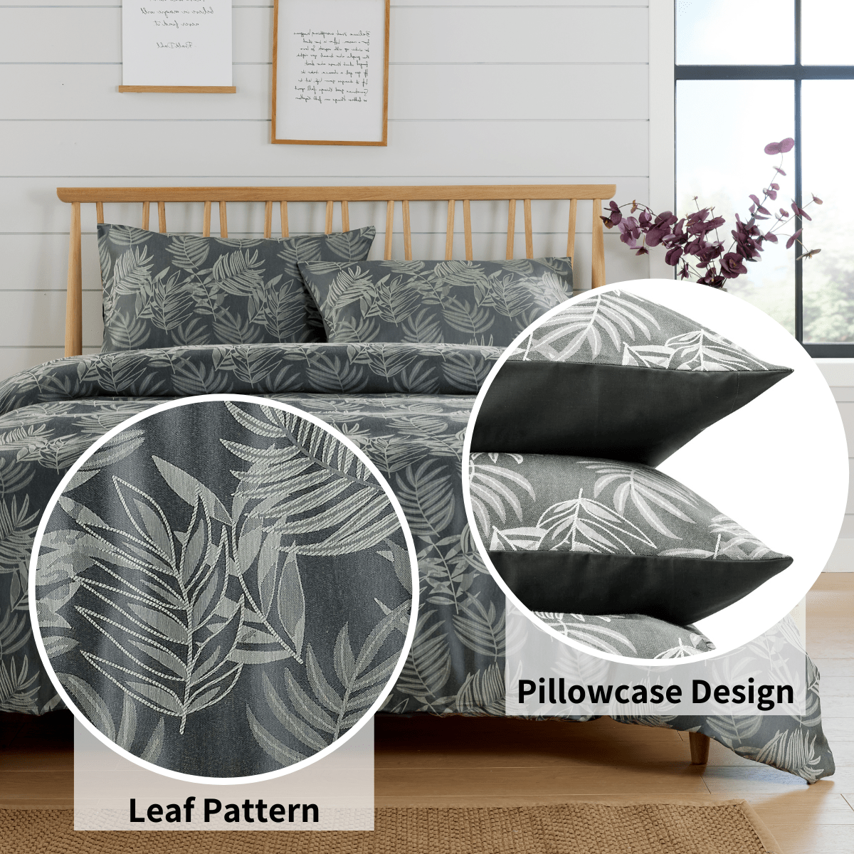 OLIVIA ROCCO Leaf Jacquard Reversible Duvet Cover Sets Grey And Pink Cotton Blend Eco Friendly Bedding In King Queen Double Single Sizes