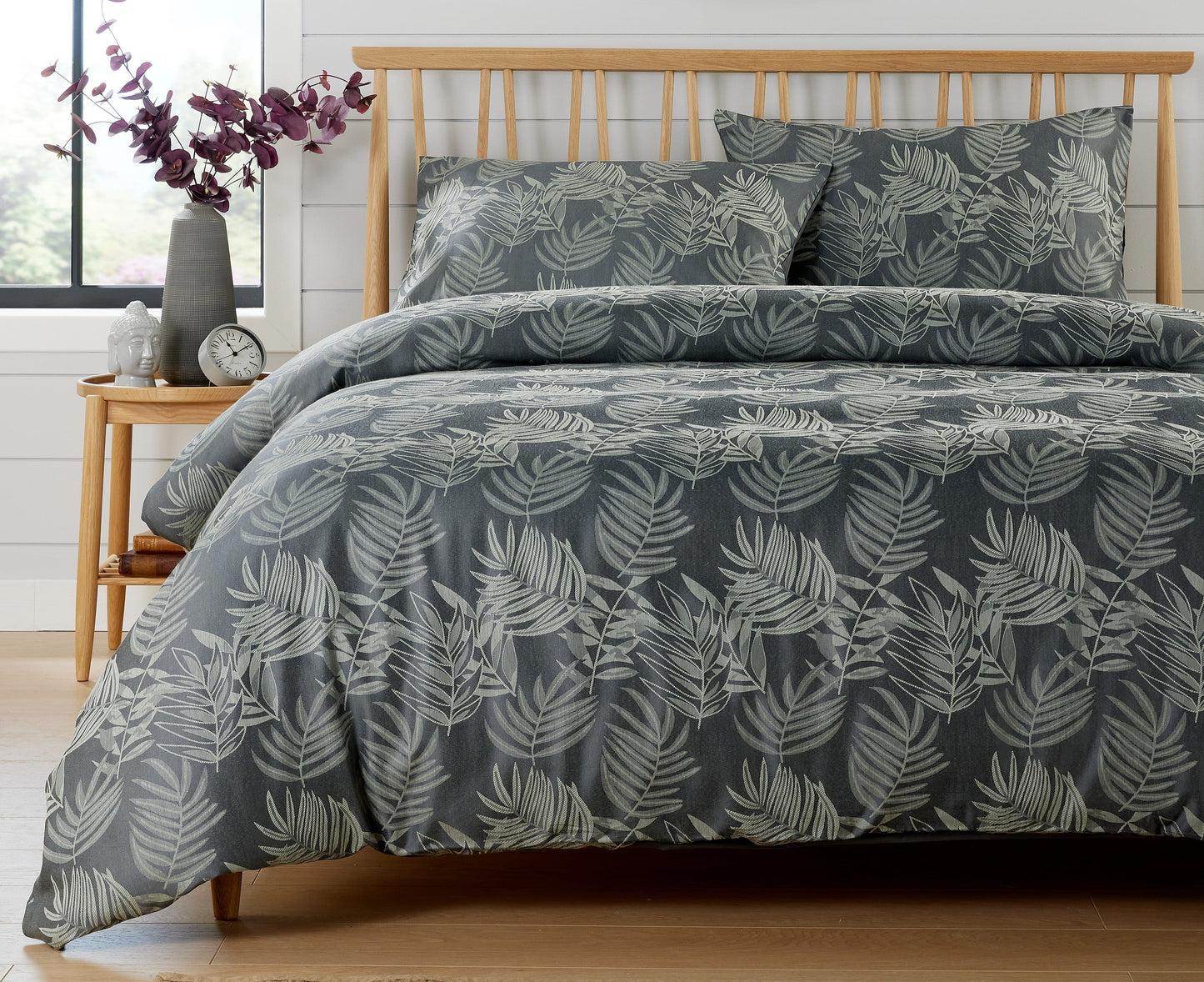 OLIVIA ROCCO Leaf Jacquard Reversible Duvet Cover Sets Grey And Pink Cotton Blend Eco Friendly Bedding In King Queen Double Single Sizes