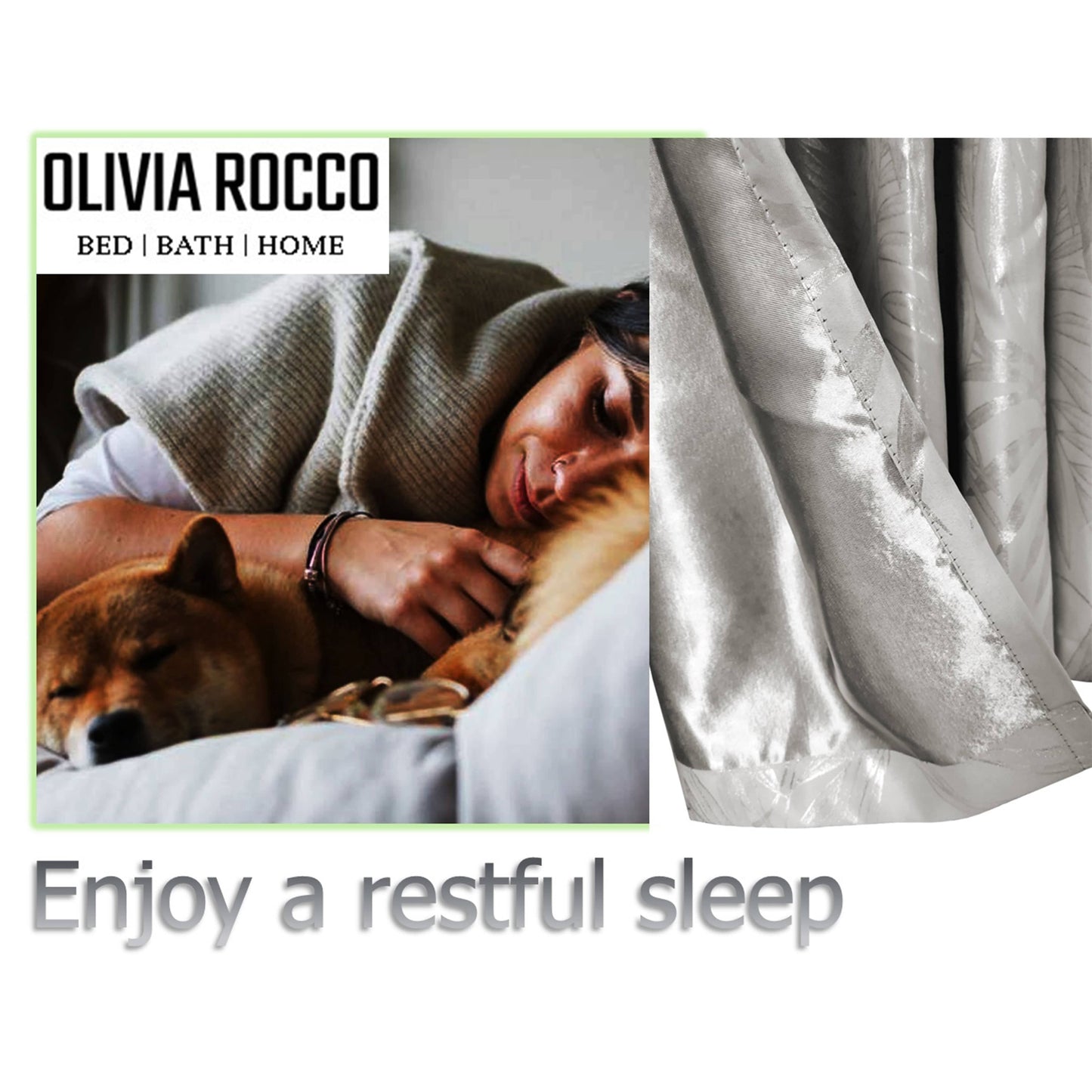 OLIVIA ROCCO Leaf Natural Sparkle Blackout Curtains Super Soft Thermal Insulated Eyelet Drapes 2 Panels For Living Room And Bedroom