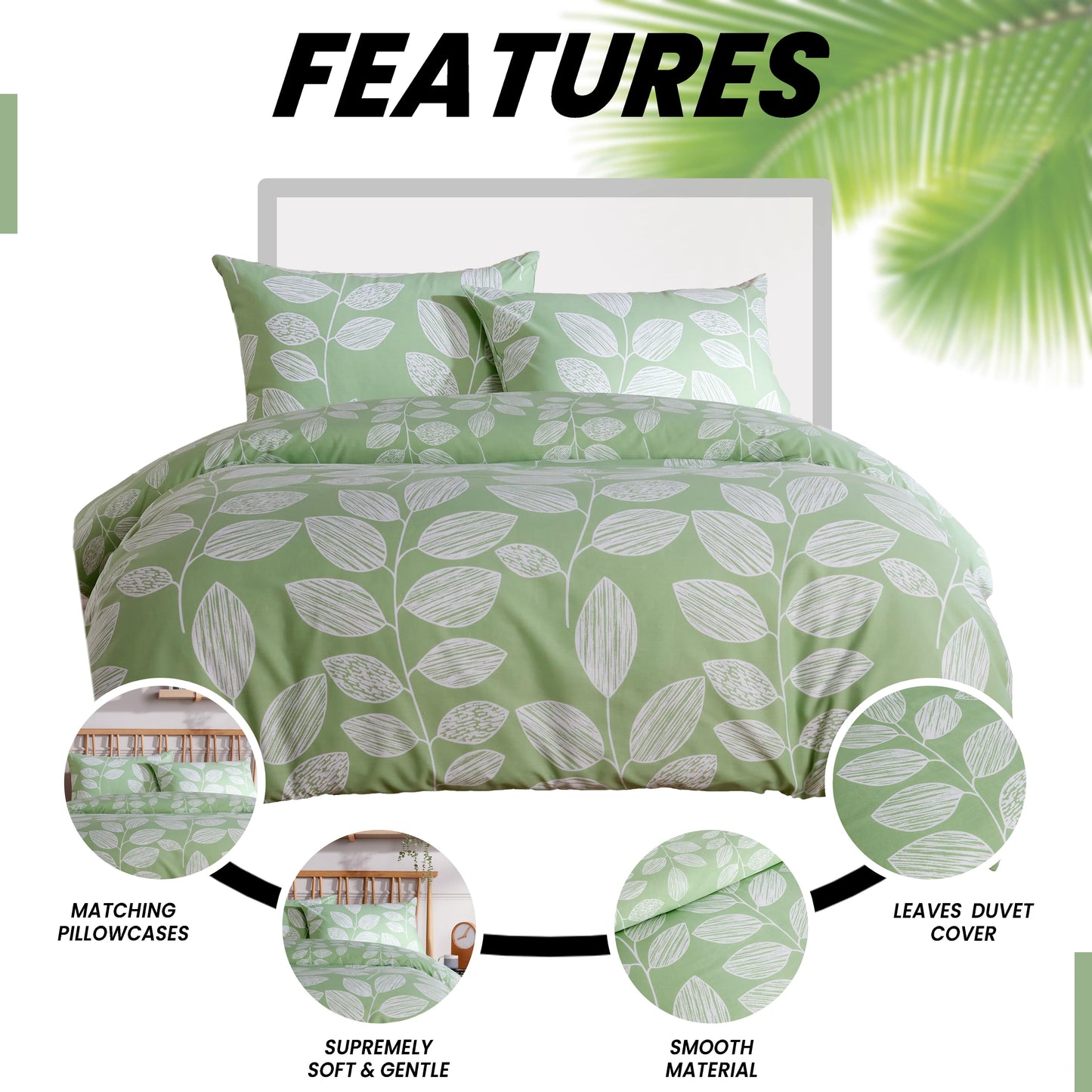 OLIVIA ROCCO Leaf Print Reversible Cotton Rich Duvet Cover Set With Pillowcases Black And Gray All Sizes OEKO-TEX Certified