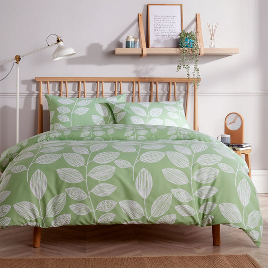 OLIVIA ROCCO Leaf Print Reversible Cotton Rich Duvet Cover Set With Pillowcases Black And Gray All Sizes OEKO-TEX Certified
