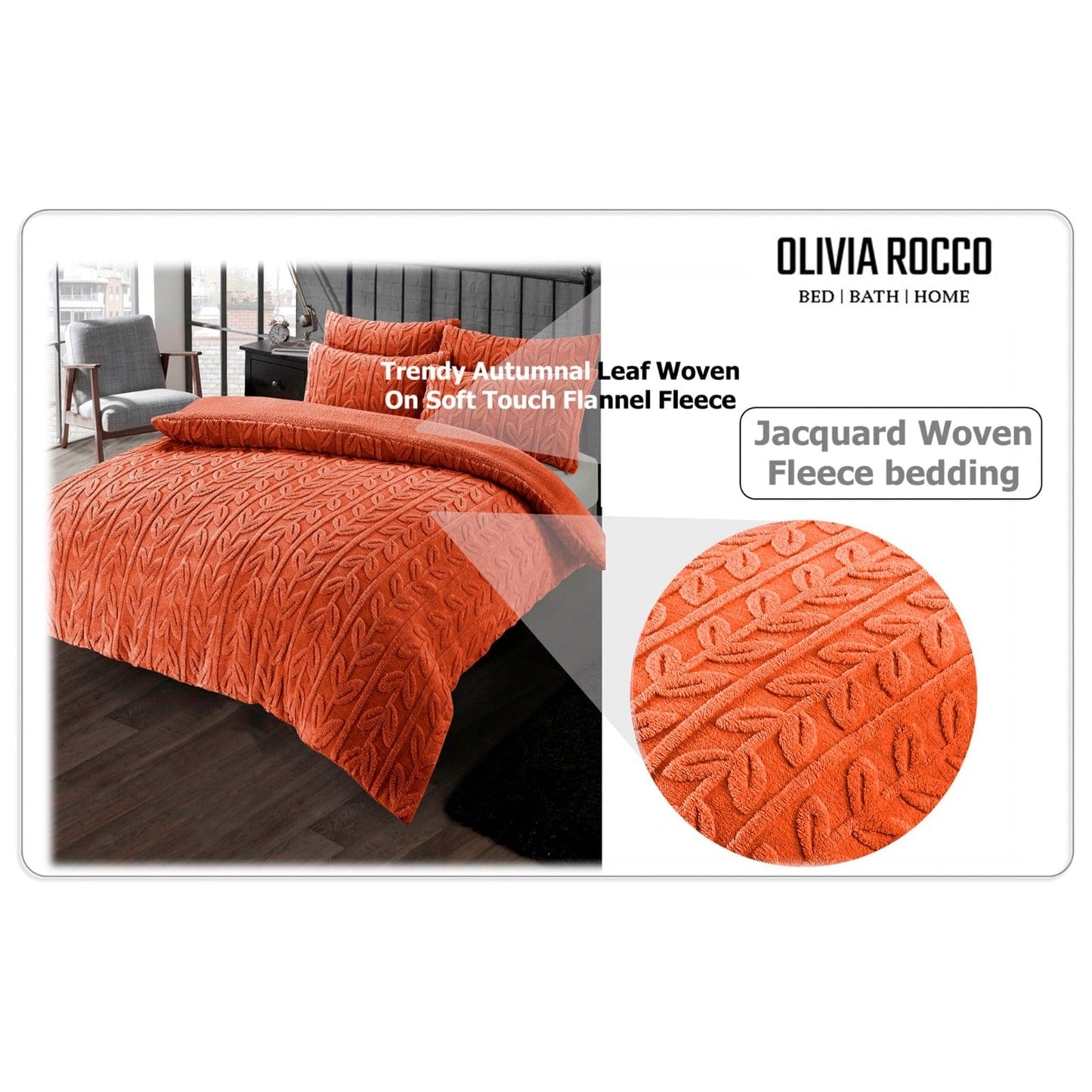 OLIVIA ROCCO Leaf Print Teddy Duvet Set With Reversible Sherpa Fleece Ultra Soft Winter Bedding For Single Double King Bed Sizes