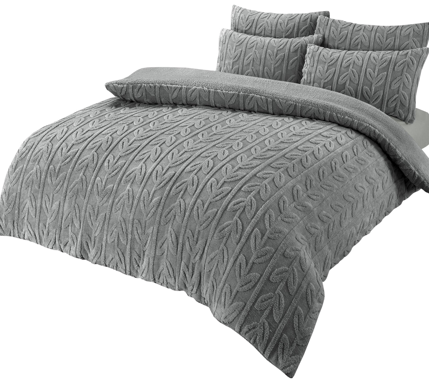 OLIVIA ROCCO Leaf Print Teddy Duvet Set With Reversible Sherpa Fleece Ultra Soft Winter Bedding For Single Double King Bed Sizes
