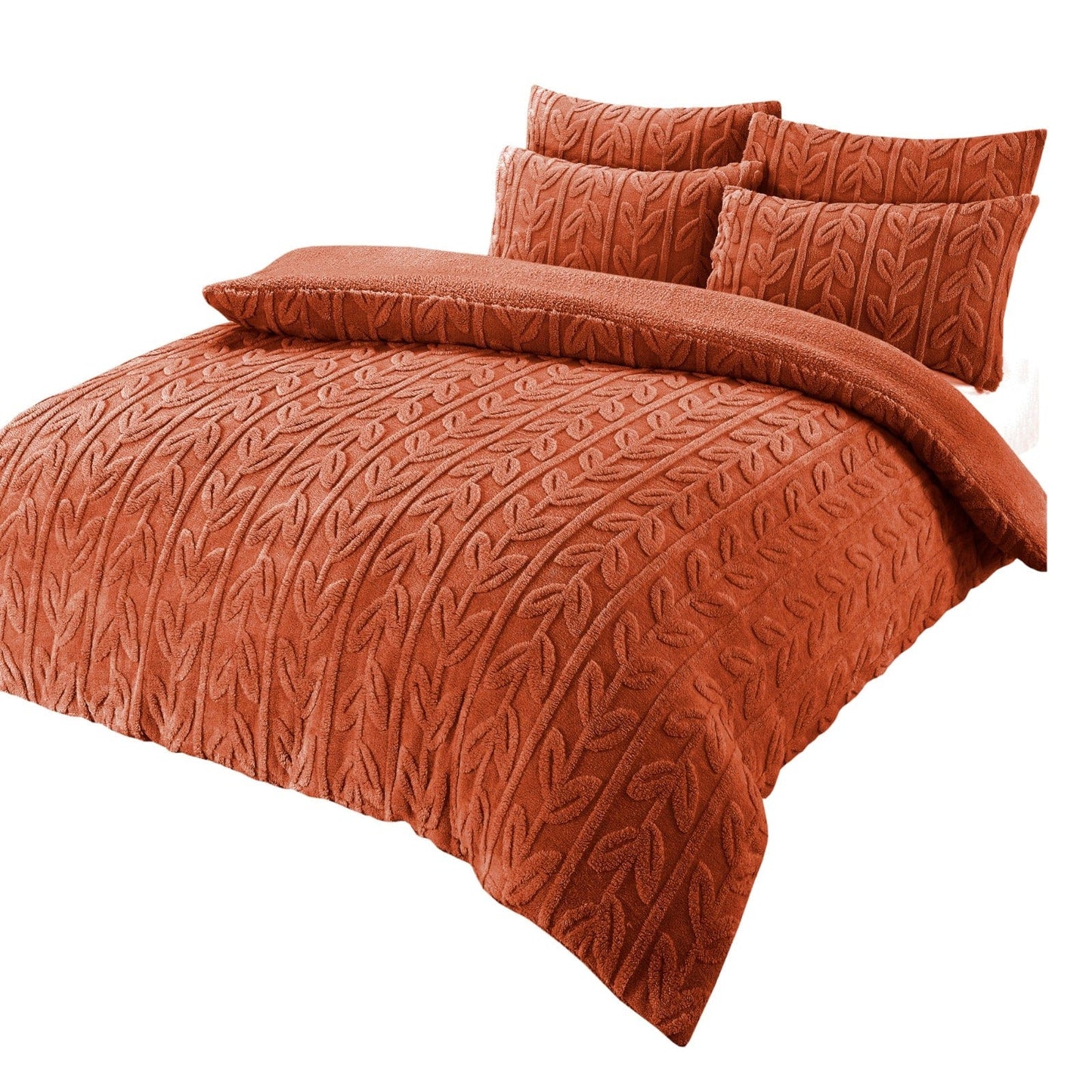 OLIVIA ROCCO Leaf Print Teddy Duvet Set With Reversible Sherpa Fleece Ultra Soft Winter Bedding For Single Double King Bed Sizes