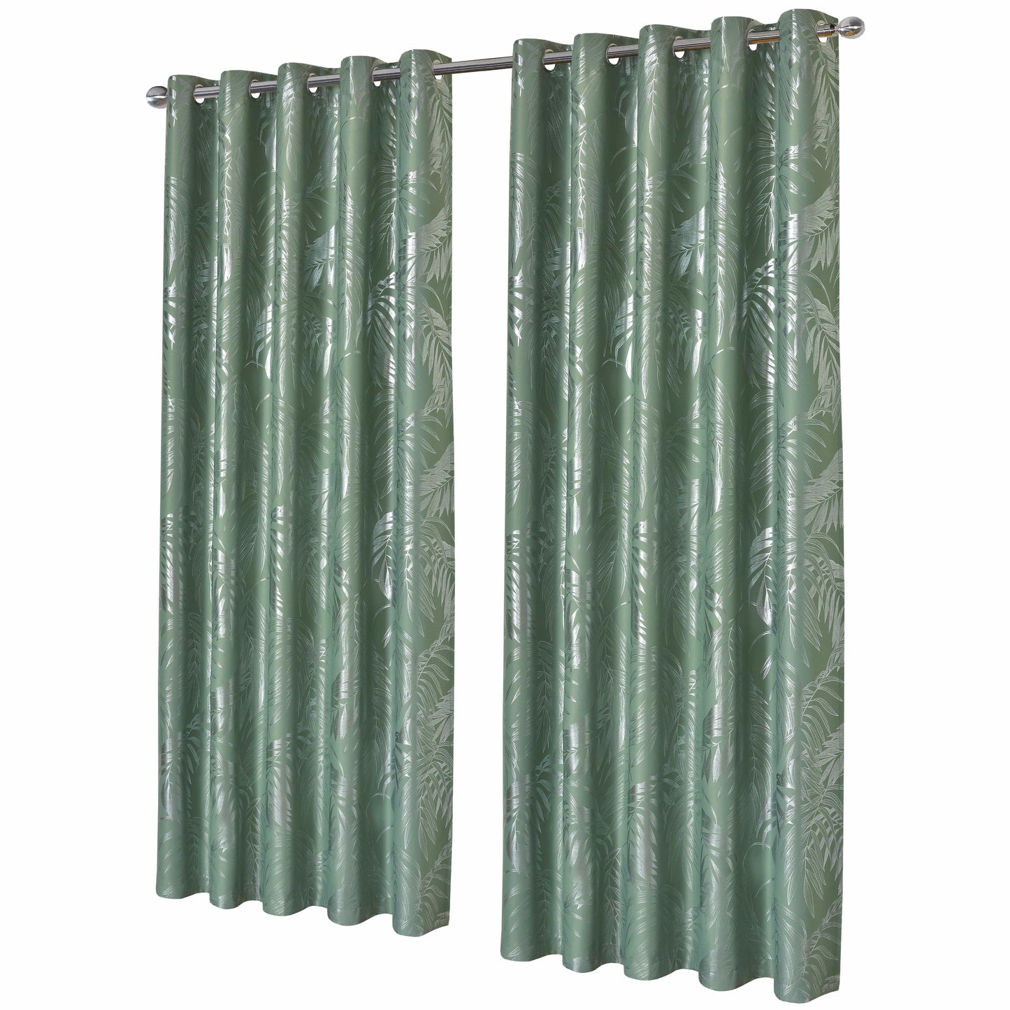 OLIVIA ROCCO Leaf Sage Green Sparkle Blackout Curtains With Thermal Insulation Eyelet Drapes Super Soft Fabric 2 Panels Room Darkening