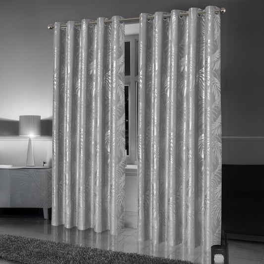OLIVIA ROCCO Leaf Silver Sparkle Blackout Curtains Super Soft Thermal Insulated Eyelet Drapes, 2 Panels For Living Room And Bedroom