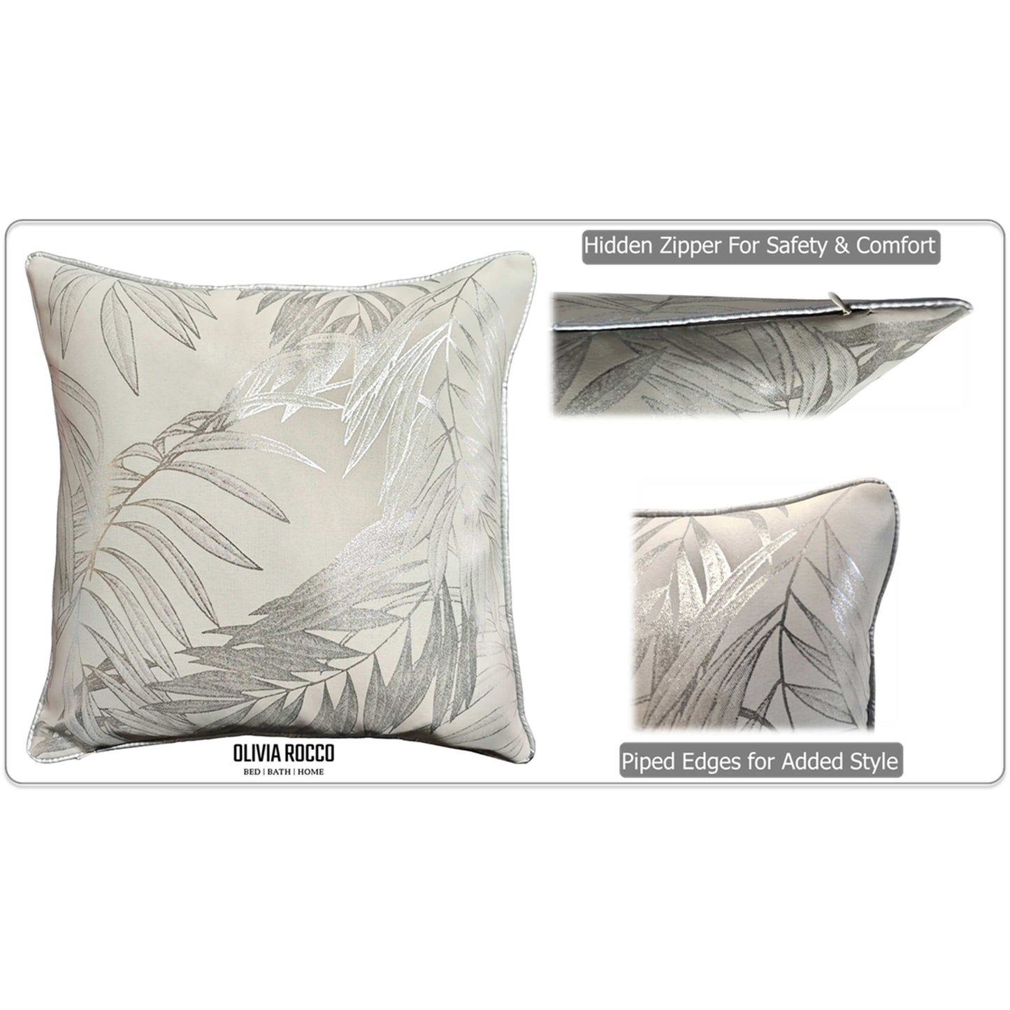 OLIVIA ROCCO Leaf Sparkle Cushion Covers 2 Pack Leaf Natural Modern Decorative Throw Pillow Cases For Sofa Or Bed With Subtle Sparkle Pattern
