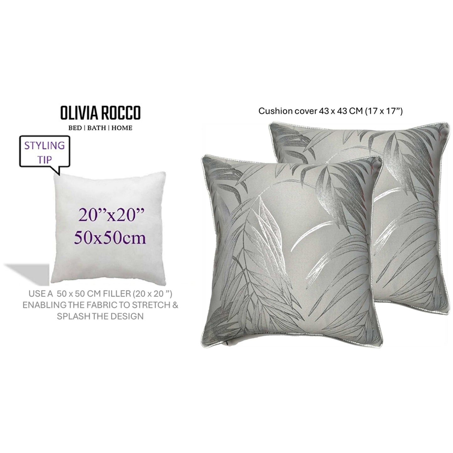 OLIVIA ROCCO Leaf Sparkle 2 Pack Cushion Covers Leaf Silver Modern Decorative Throw Pillow Cases For Sofa Bed Living Room
