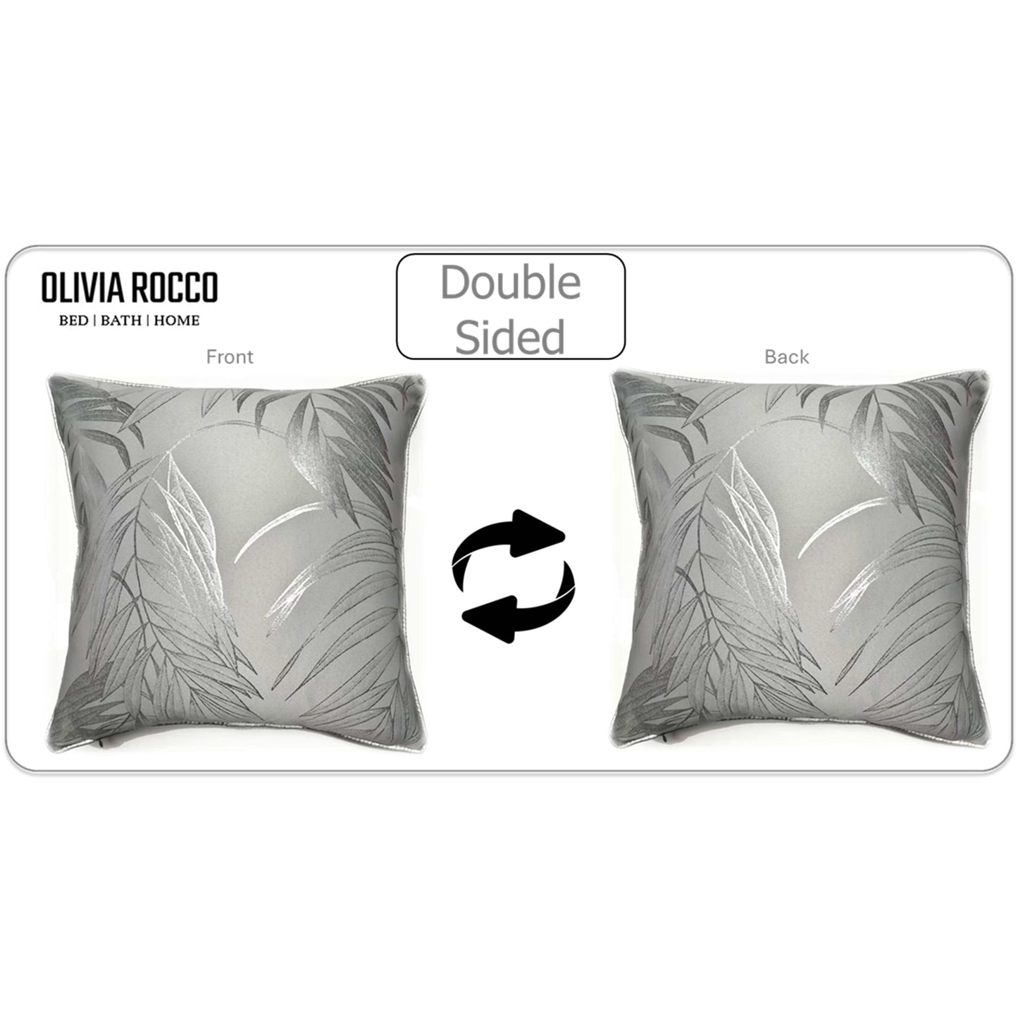 OLIVIA ROCCO Leaf Sparkle 2 Pack Cushion Covers Leaf Silver Modern Decorative Throw Pillow Cases For Sofa Bed Living Room