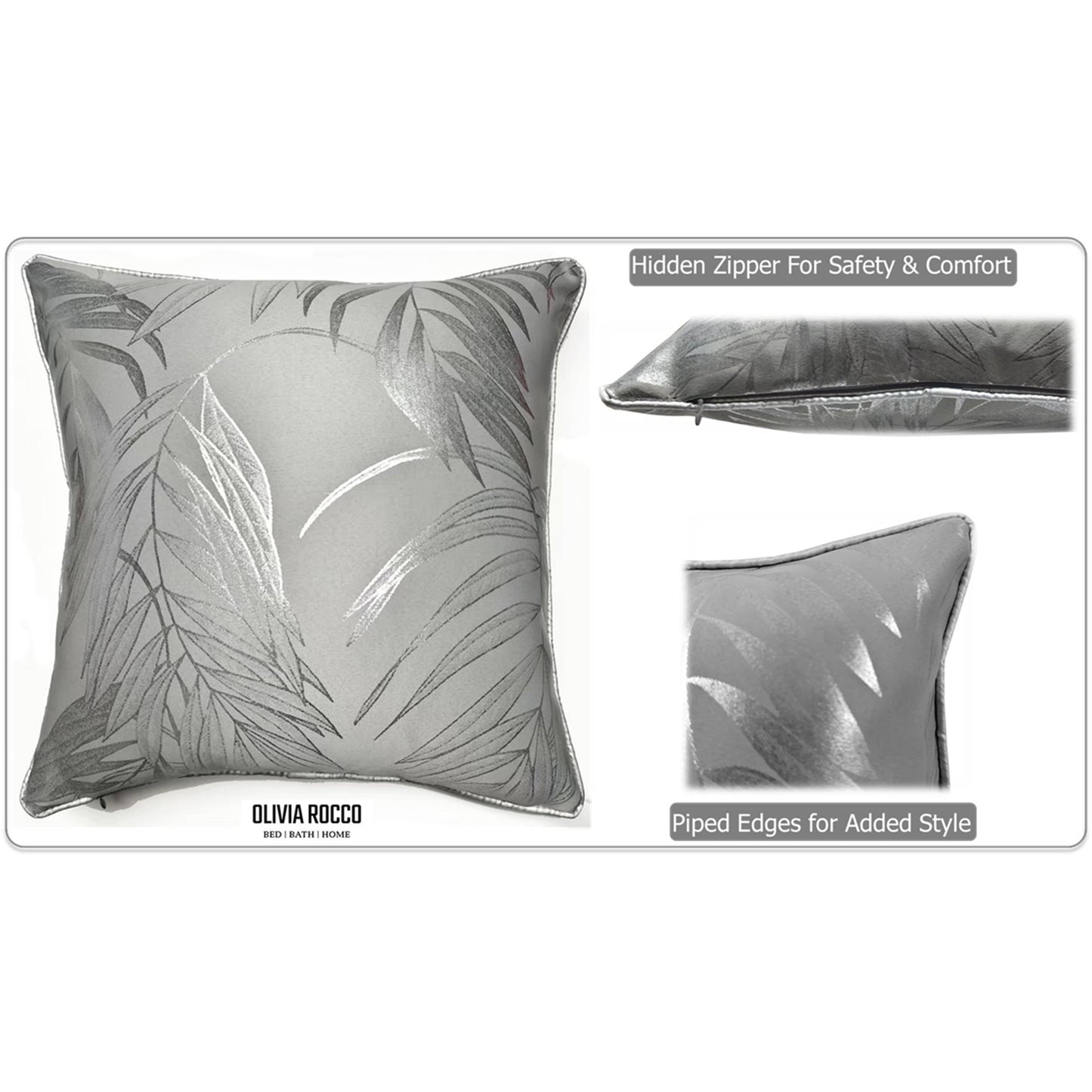 OLIVIA ROCCO Leaf Sparkle 2 Pack Cushion Covers Leaf Silver Modern Decorative Throw Pillow Cases For Sofa Bed Living Room