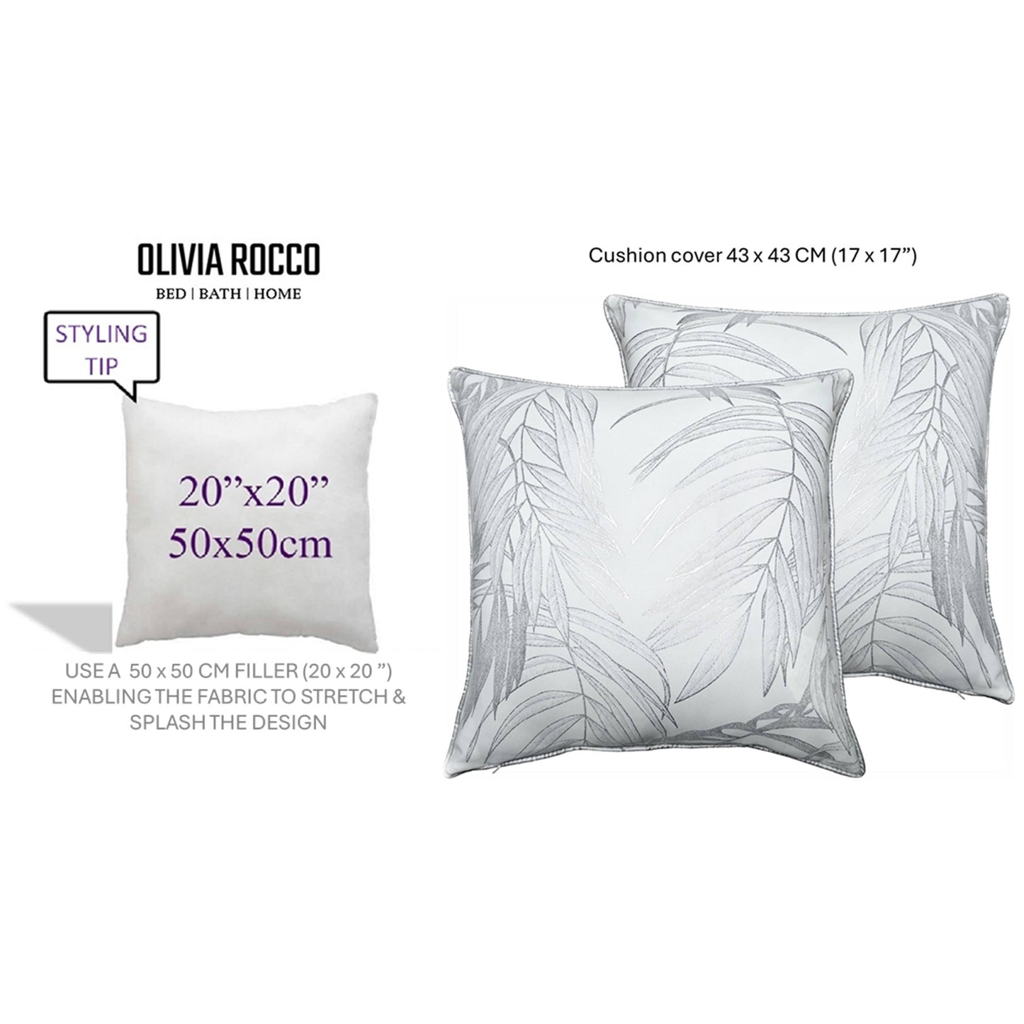 OLIVIA ROCCO Leaf Sparkle Set Of 2 Cushion Covers Leaf White Modern Decorative Throw Pillow Cases For Sofa And Bed Decor