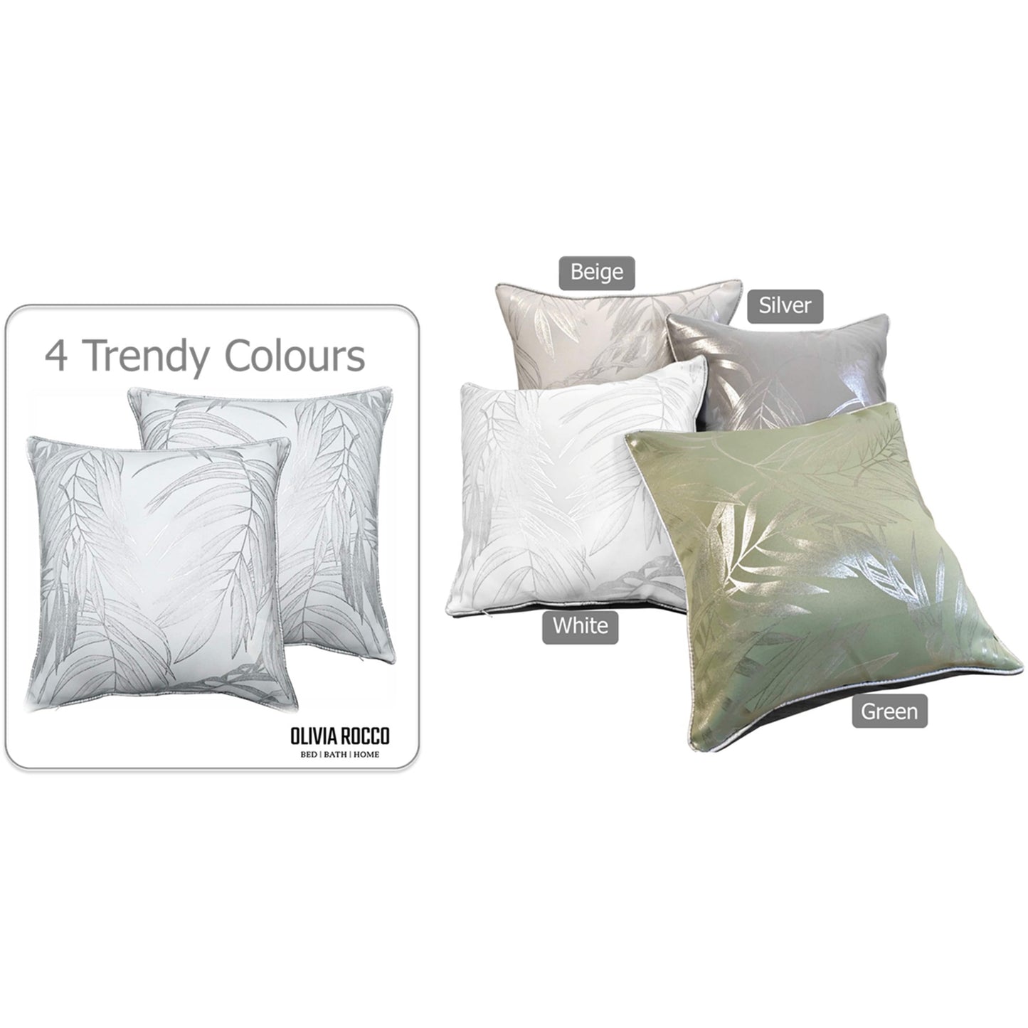 OLIVIA ROCCO Leaf Sparkle Set Of 2 Cushion Covers Leaf White Modern Decorative Throw Pillow Cases For Sofa And Bed Decor