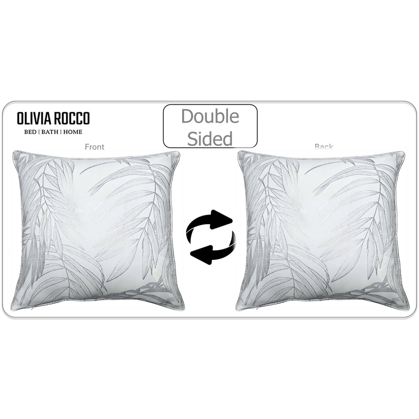 OLIVIA ROCCO Leaf Sparkle Set Of 2 Cushion Covers Leaf White Modern Decorative Throw Pillow Cases For Sofa And Bed Decor