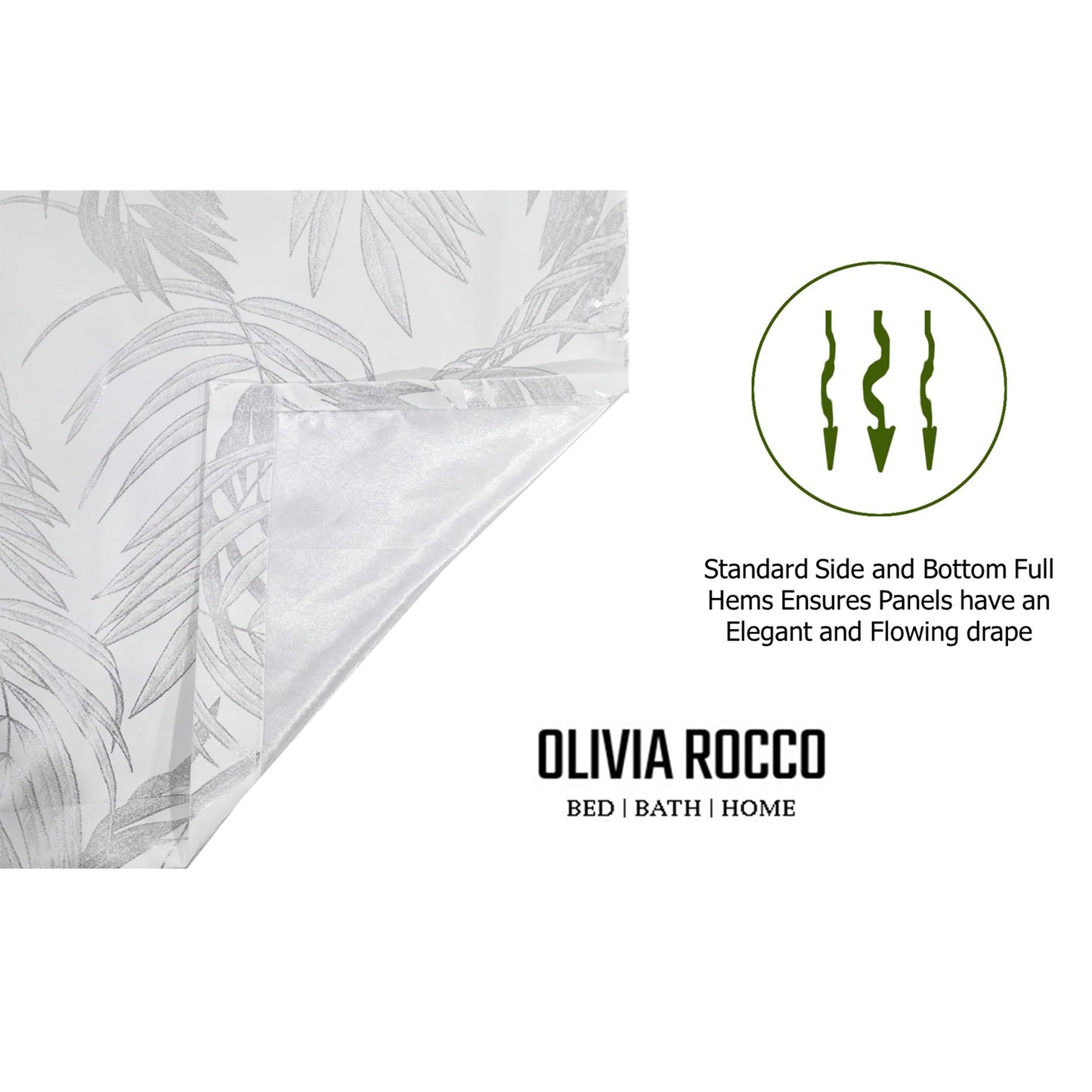 OLIVIA ROCCO Leaf White Sparkle Blackout Curtains Super Soft Fabric Thermal Insulated Eyelet Drapes 2 Panels For Living Room Bedroom
