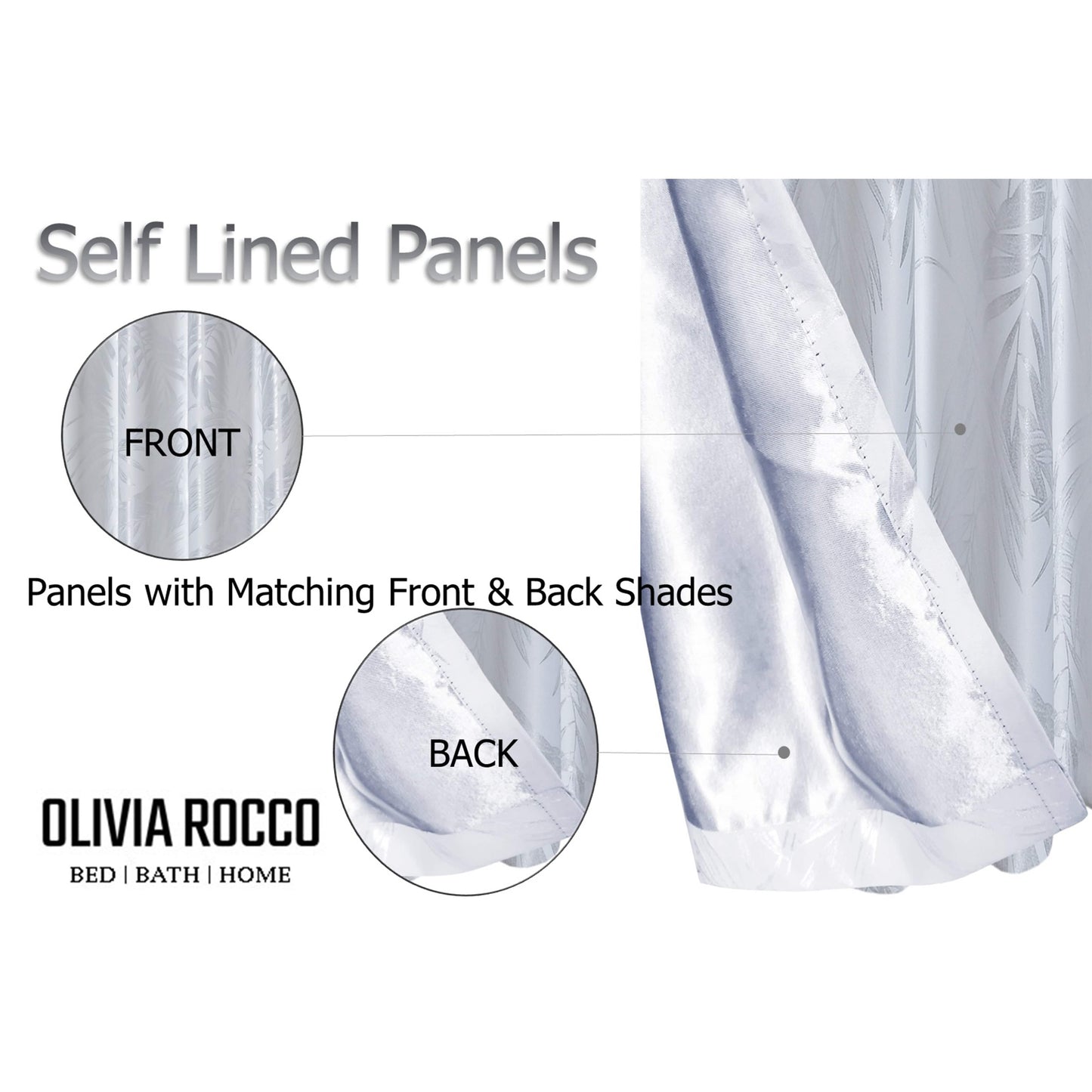 OLIVIA ROCCO Leaf White Sparkle Blackout Curtains Super Soft Fabric Thermal Insulated Eyelet Drapes 2 Panels For Living Room Bedroom