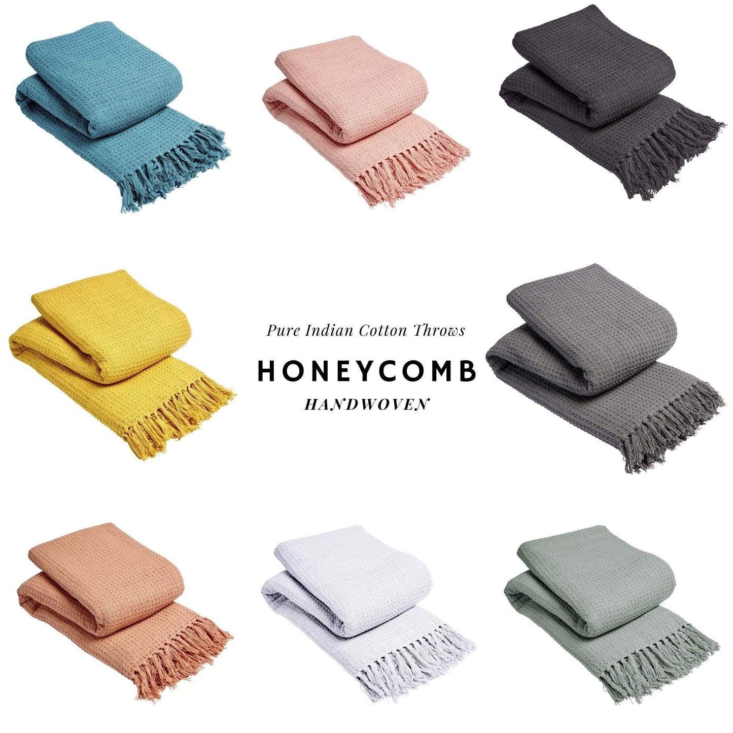 Lisbon Pure Indian Cotton Handwoven Honeycomb Throw Blanket