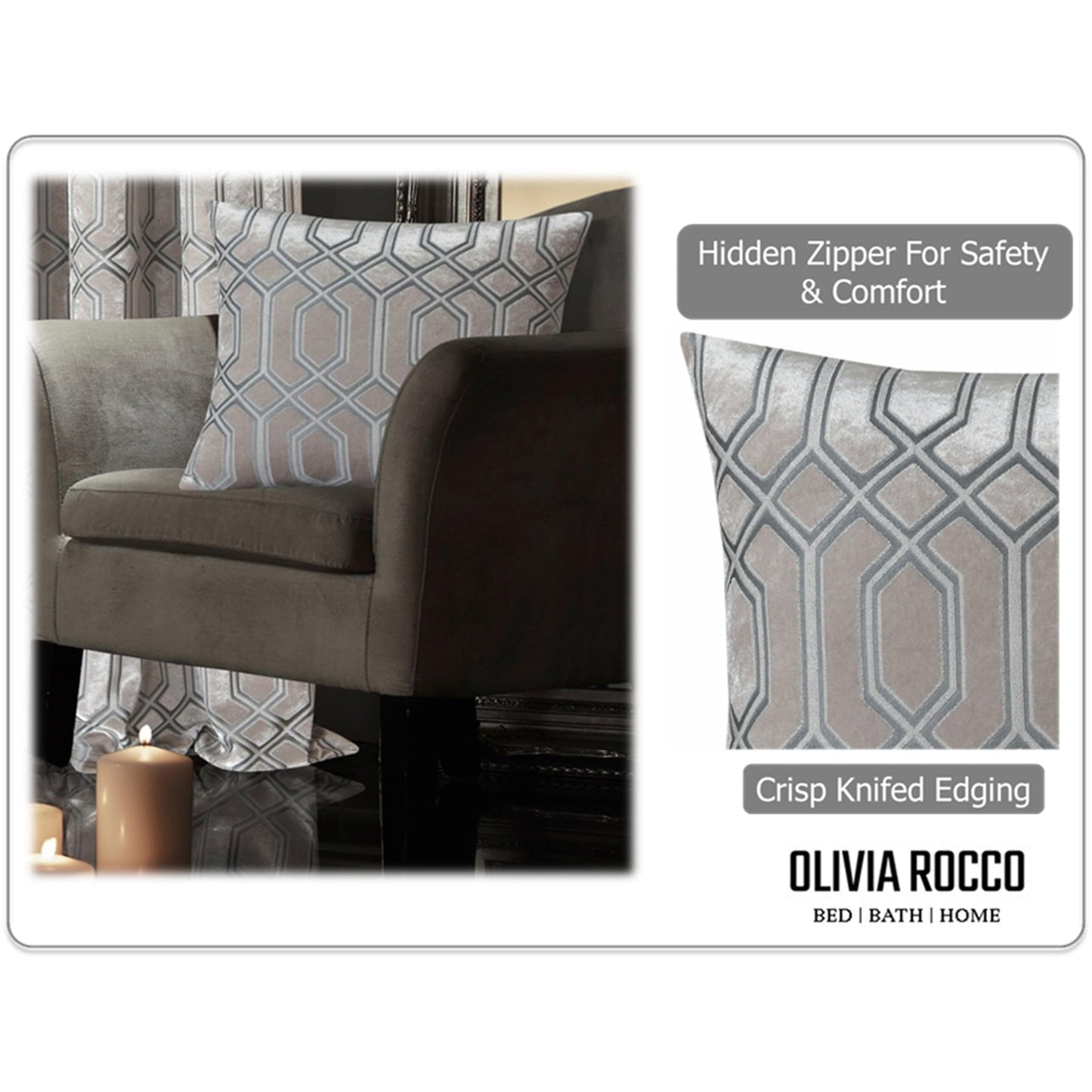OLIVIA ROCCO Luxe Geo Velvet Cushion Covers 2 Pack Champagne Geometric Decorative Cushions For Sofa Bed And Living Room Set