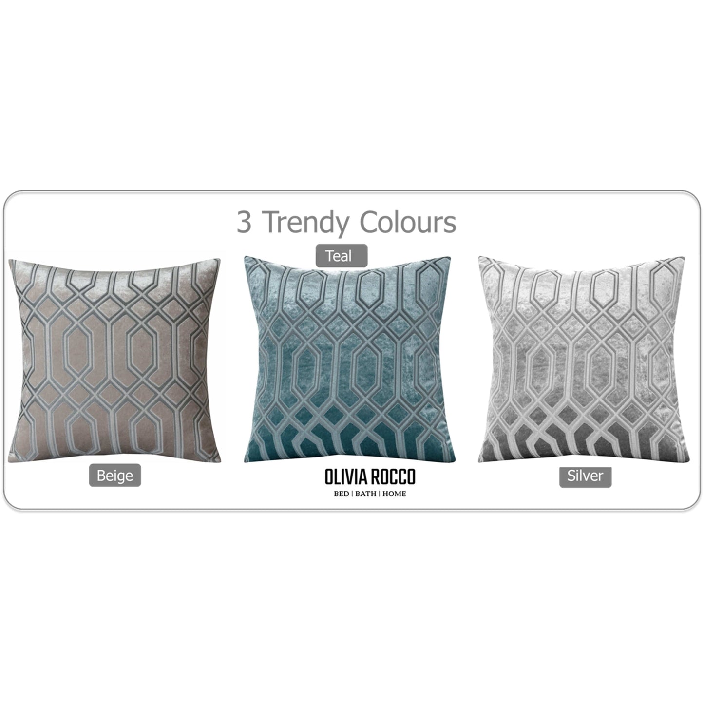 OLIVIA ROCCO Luxe Geo Velvet Cushion Covers 2 Pack Grey Geometric Textured Decorative Cushions For Sofa Bed And Living Room