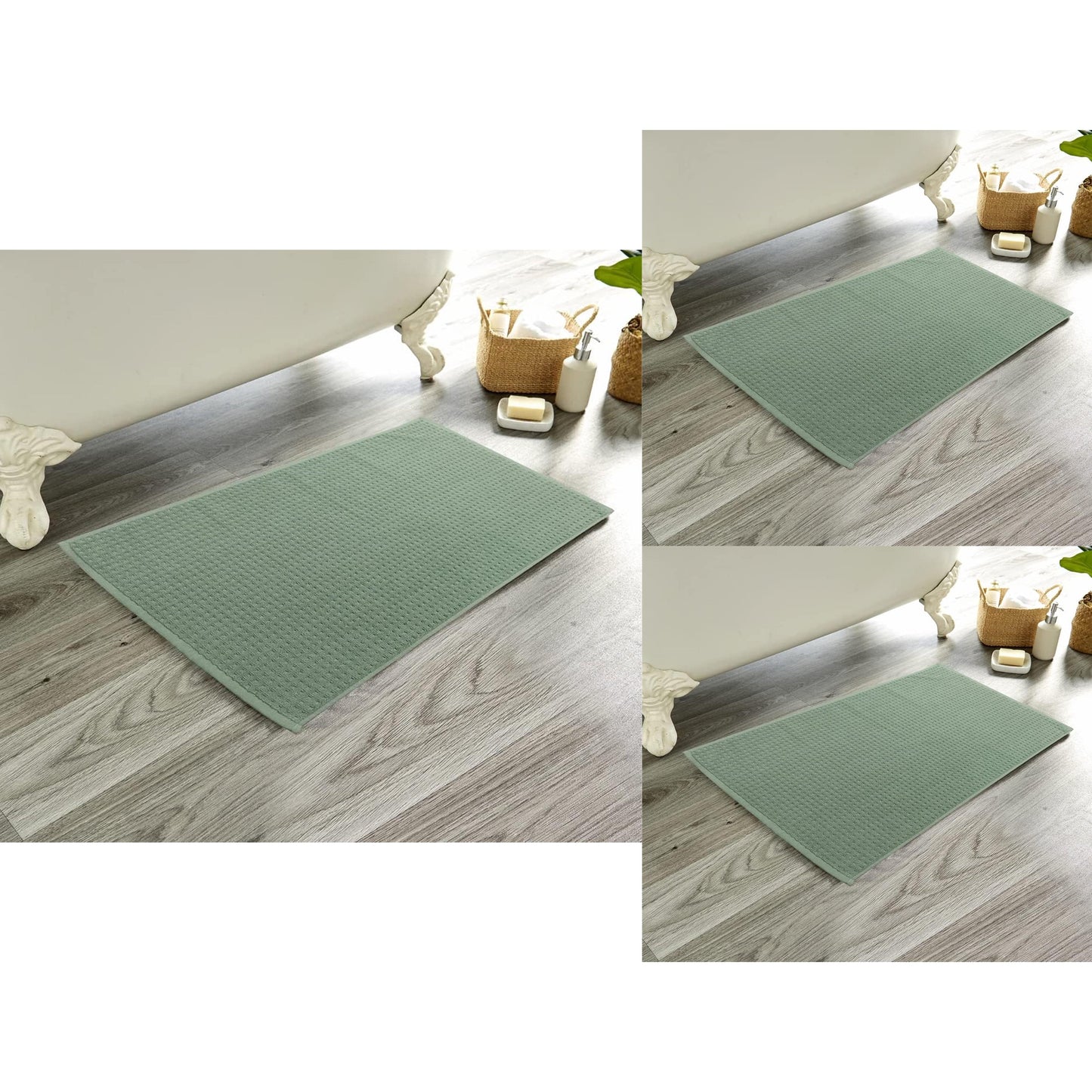 OLIVIA ROCCO Pack Of 3 Luxe Ultra-Soft Deep Cotton Pile Bathmats Eco-Friendly Absorbent Quick-Drying Premium Cotton Rug For Bathroom Decor