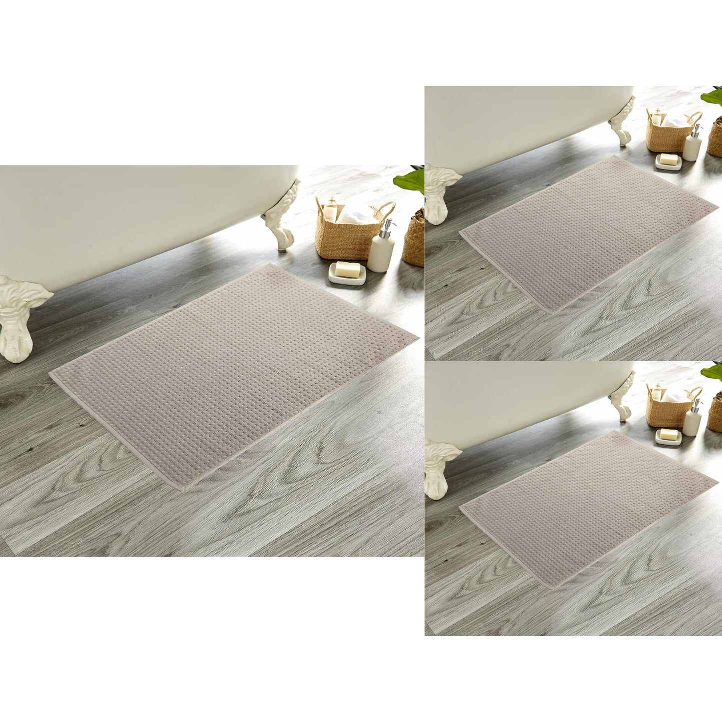 OLIVIA ROCCO Pack Of 3 Luxe Ultra-Soft Deep Cotton Pile Bathmats Eco-Friendly Absorbent Quick-Drying Premium Cotton Rug For Bathroom Decor