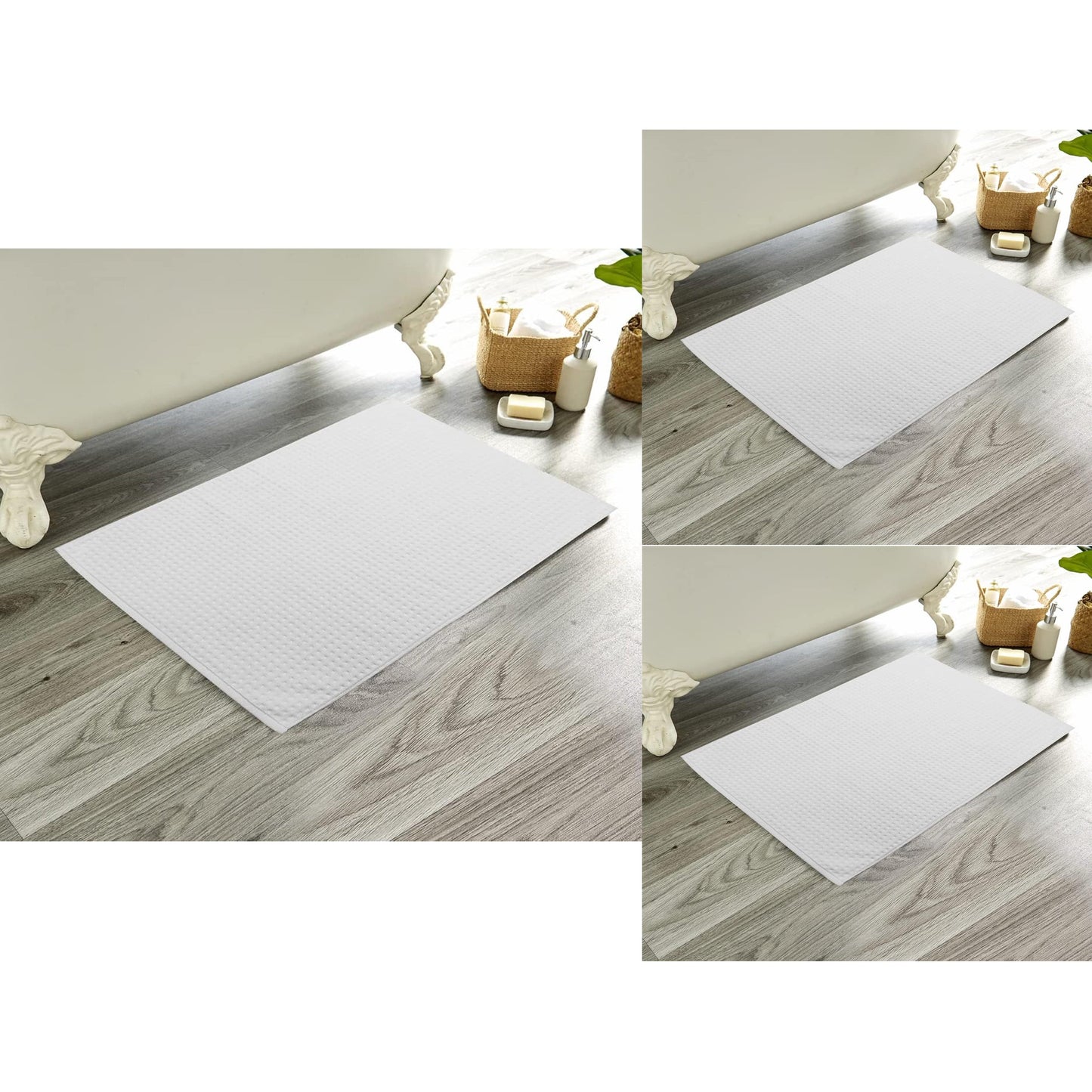 OLIVIA ROCCO Pack Of 3 Luxe Ultra-Soft Deep Cotton Pile Bathmats Eco-Friendly Absorbent Quick-Drying Premium Cotton Rug For Bathroom Decor