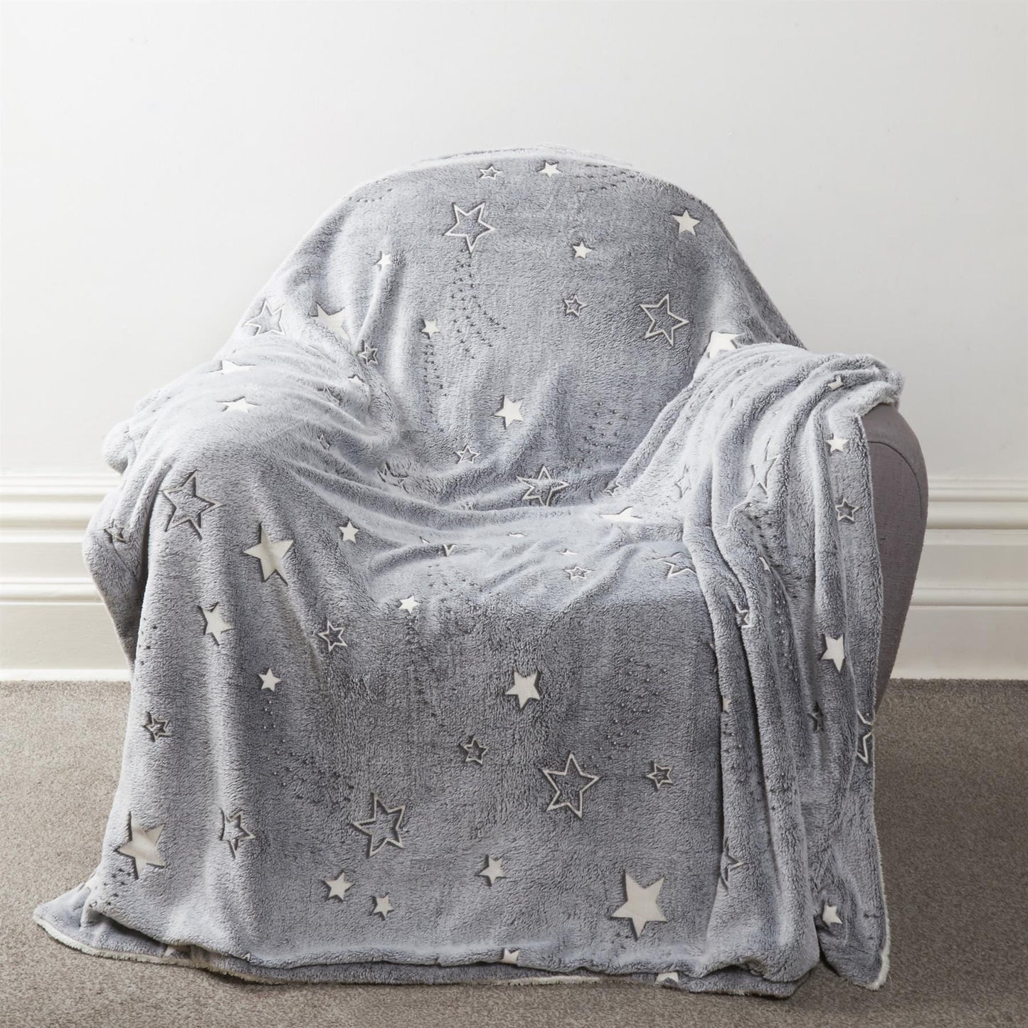 OLIVIA ROCCO Magical Stars Glow In The Dark Teddy Fleece Kids Duvet Set Ultra Soft Bedding With Pillowcases And Bed Throw