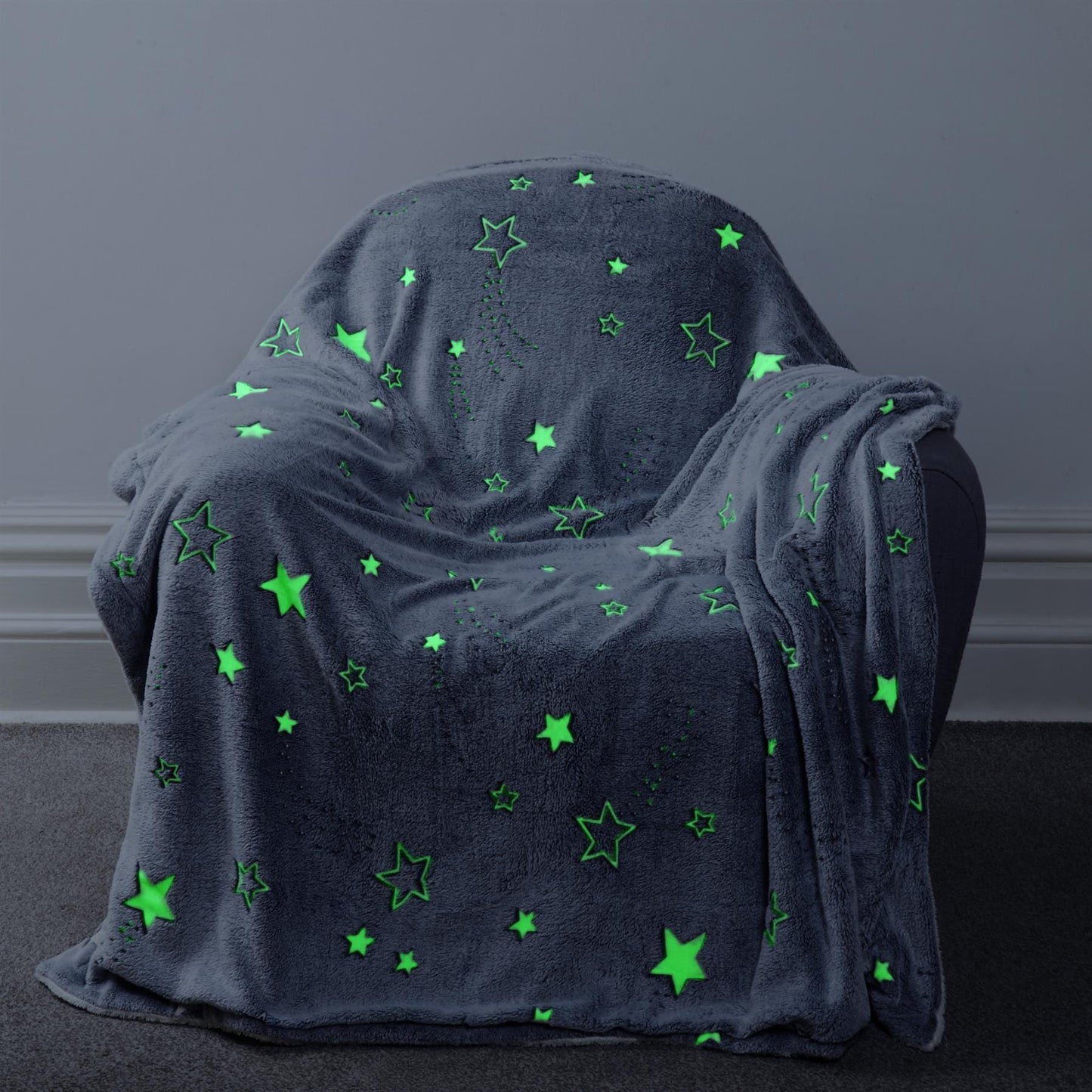 OLIVIA ROCCO Magical Stars Glow In The Dark Teddy Fleece Kids Duvet Set Ultra Soft Bedding With Pillowcases And Bed Throw