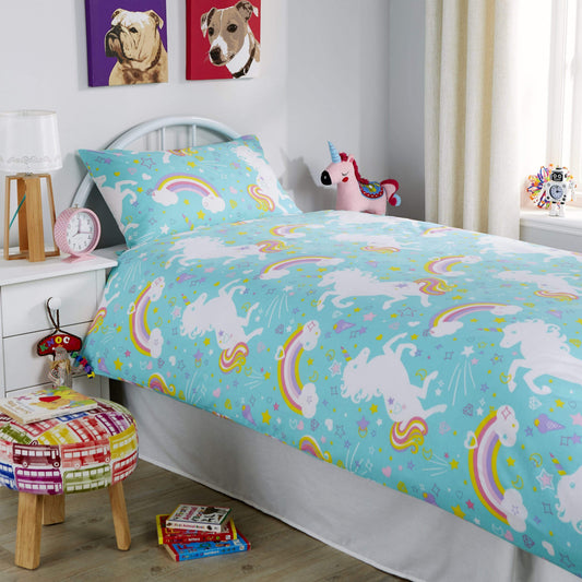 OLIVIA ROCCO Unicorn Duvet Cover Set For Kids Cotton-Rich OEKO-TEX Certified Whimsical Fairytale Bedding Single or Double