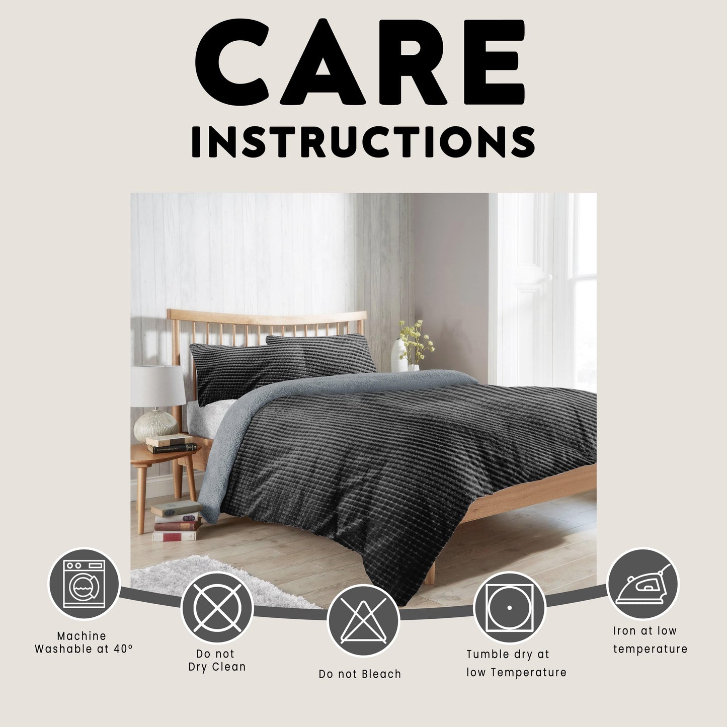 OLIVIA ROCCO Maine Check Fleece Duvet Cover Set Reversible With Pillowcases Super Soft Fluffy Winter Warmth Black Grey Bedding