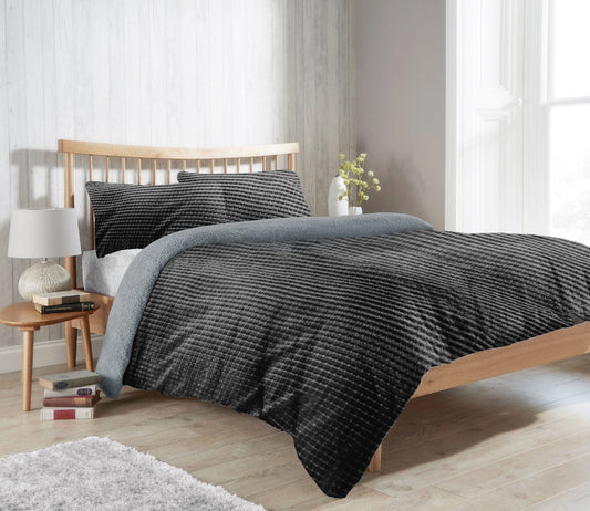 OLIVIA ROCCO Maine Check Fleece Duvet Cover Set Reversible With Pillowcases Super Soft Fluffy Winter Warmth Black Grey Bedding