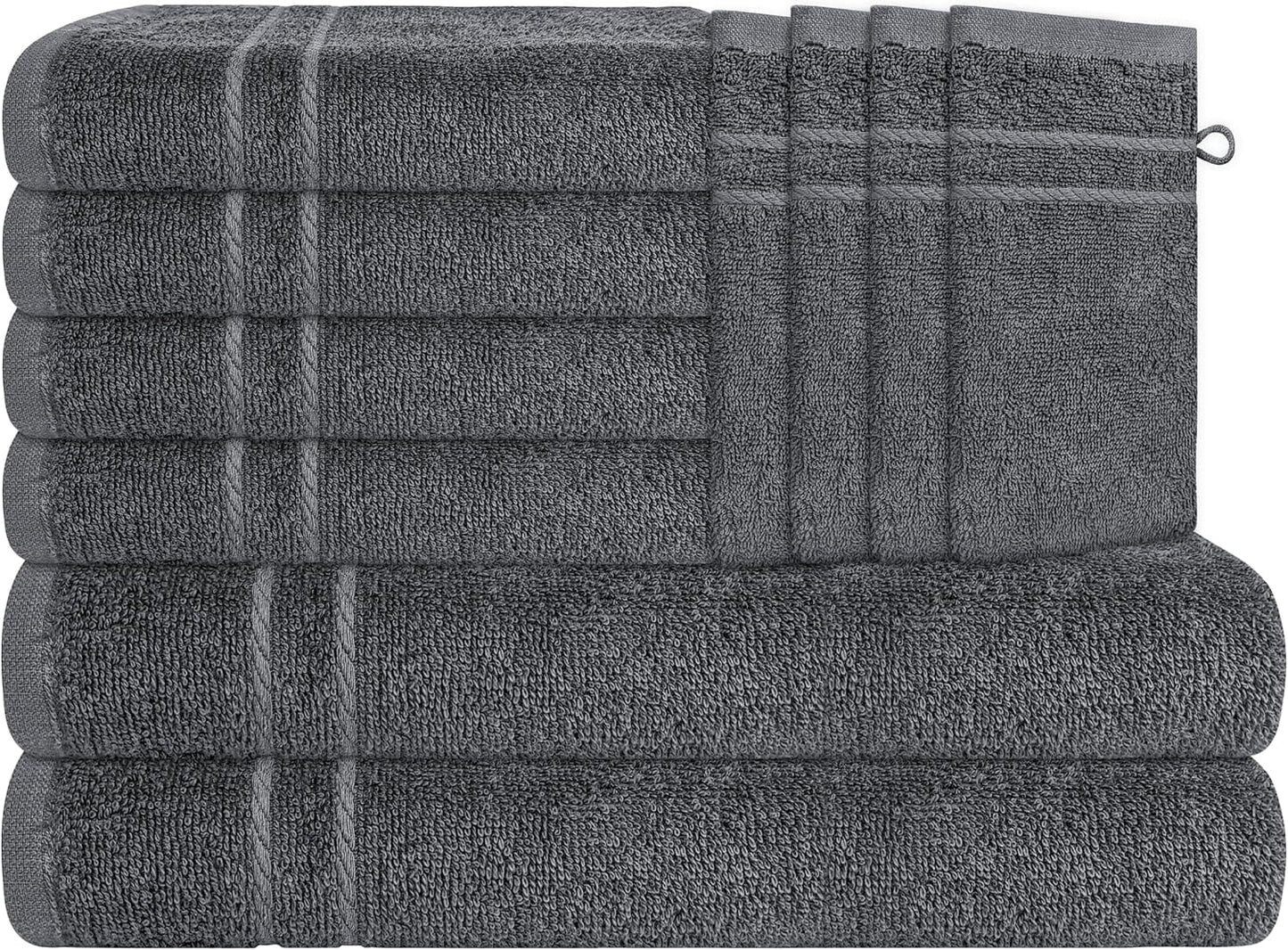 OLIVIA ROCCO Maris 10 Piece Charcoal Towel Bale Set With 2 Bath Towels, 4 Hand Towels And 4 Gloves Soft Cotton Hotel Quality