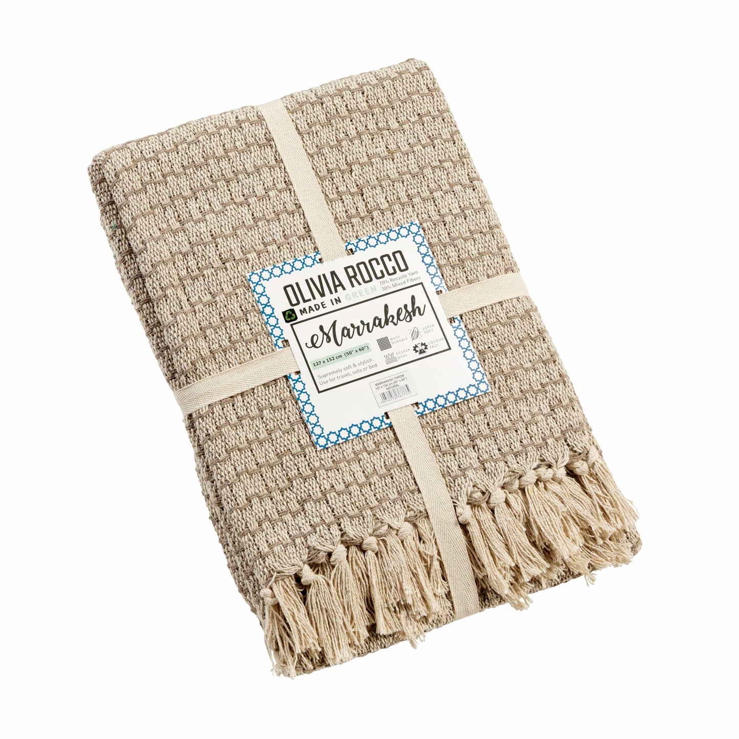 OLIVIA ROCCO Cotton Throw Super Soft Lightweight Eco Friendly Recycled Cotton For Sofa Bed Chair Calming Colours Home Decor