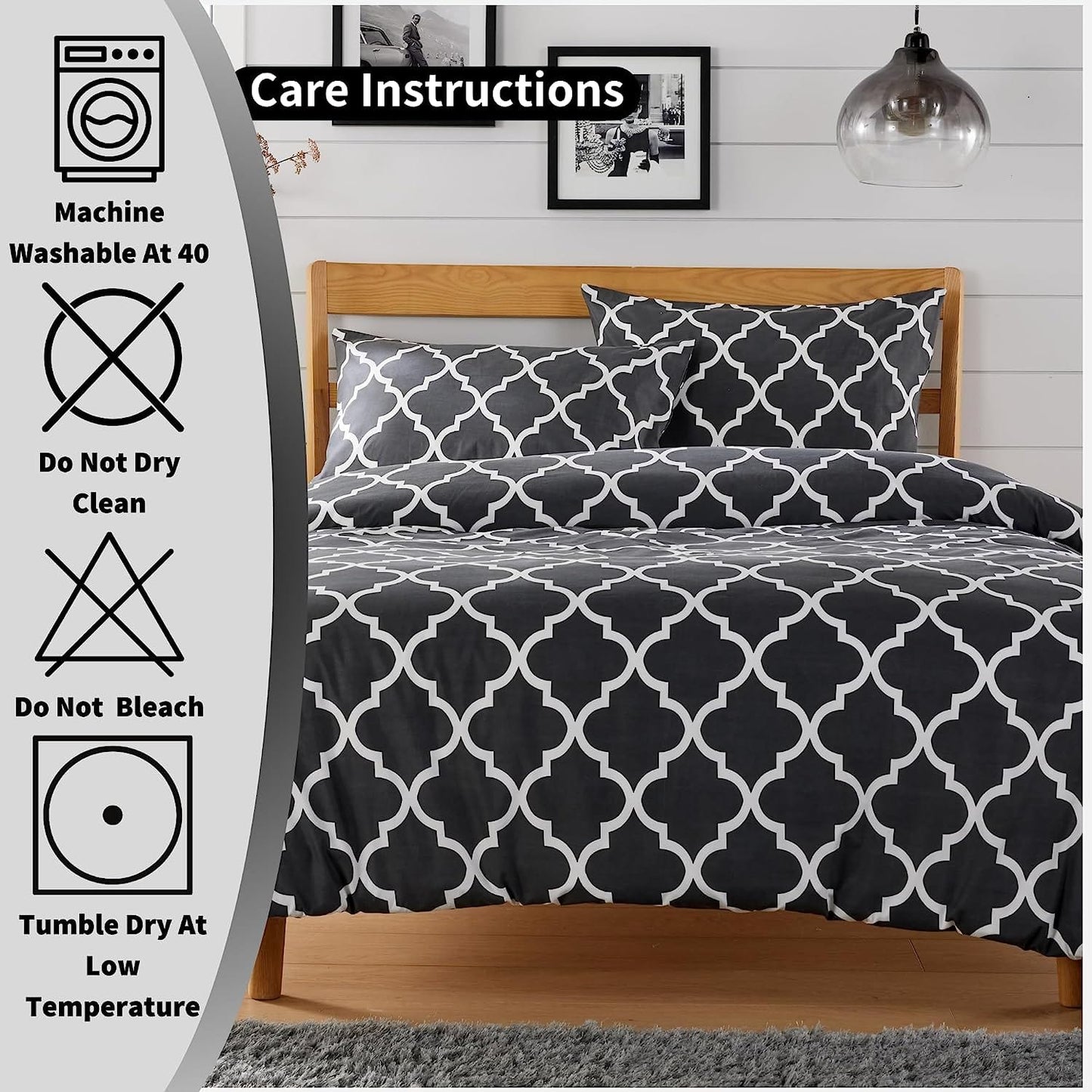 OLIVIA ROCCO Marrakesh Grey Printed Duvet Cover Set Easy Care Polyester Blend With Pillowcases For Master Bedroom, Guest Rooms, Dorms