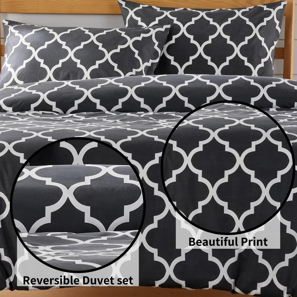 OLIVIA ROCCO Marrakesh Grey Printed Duvet Cover Set Easy Care Polyester Blend With Pillowcases For Master Bedroom, Guest Rooms, Dorms