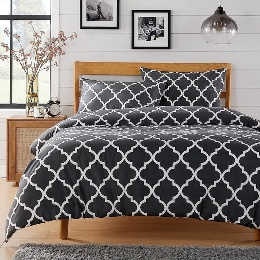 OLIVIA ROCCO Marrakesh Grey Printed Duvet Cover Set Easy Care Polyester Blend With Pillowcases For Master Bedroom, Guest Rooms, Dorms