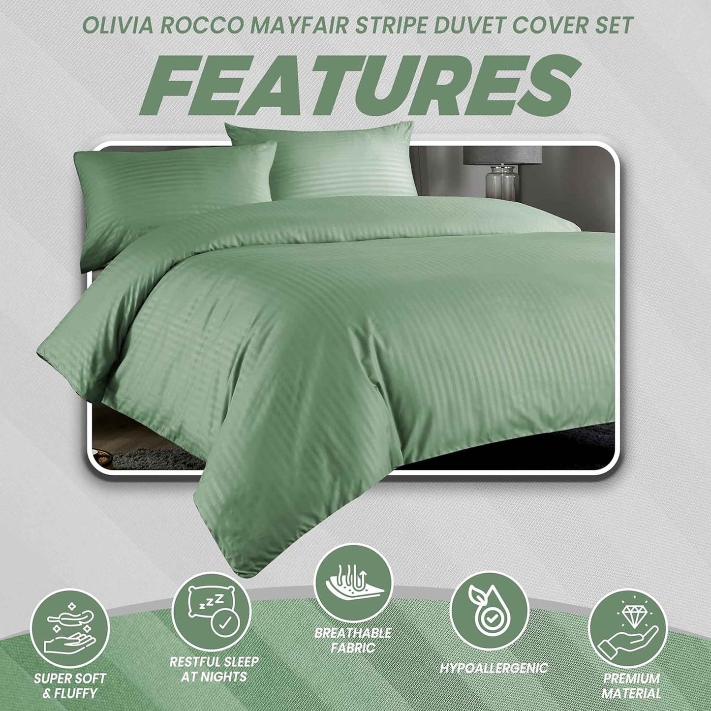 OLIVIA ROCCO Mayfair Stripe Satin Reversible Duvet Cover Set With Comforter Multiple Sizes And Colours Luxurious Bedding Collection