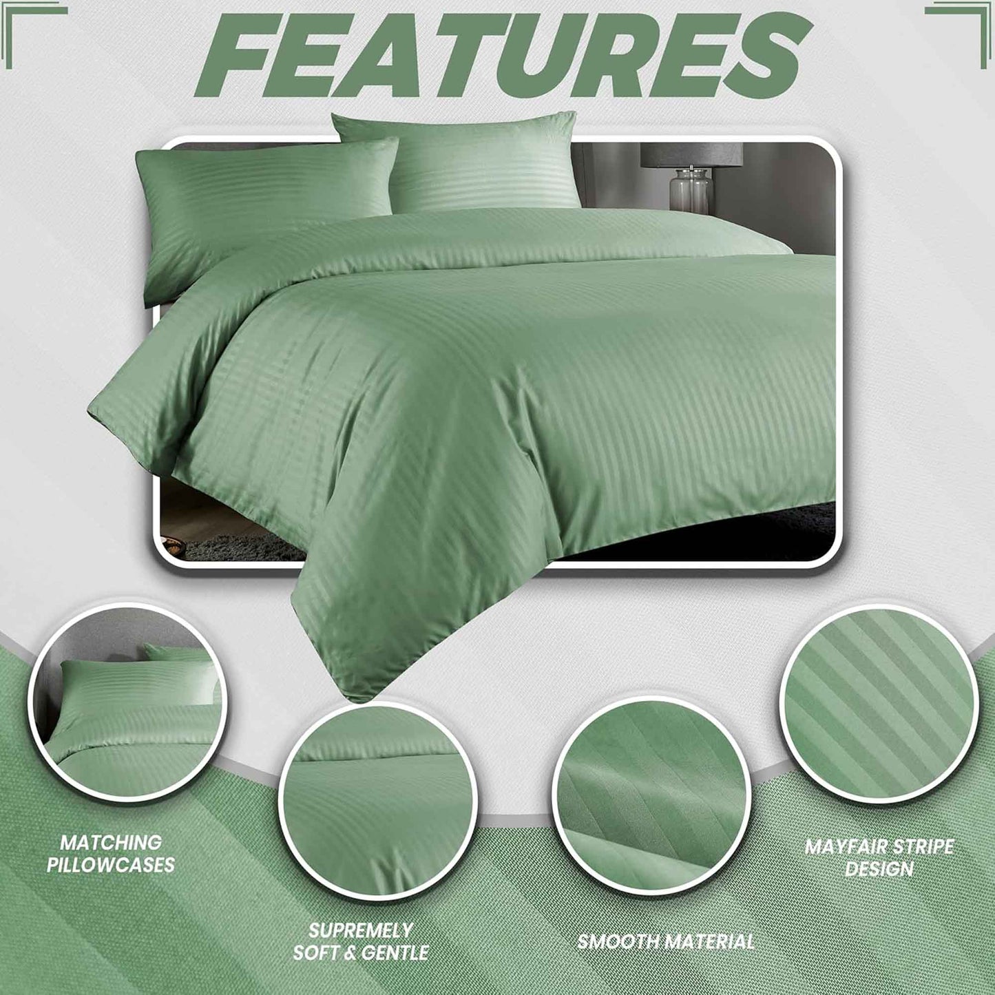 OLIVIA ROCCO Mayfair Stripe Satin Reversible Duvet Cover Set With Comforter Multiple Sizes And Colours Luxurious Bedding Collection