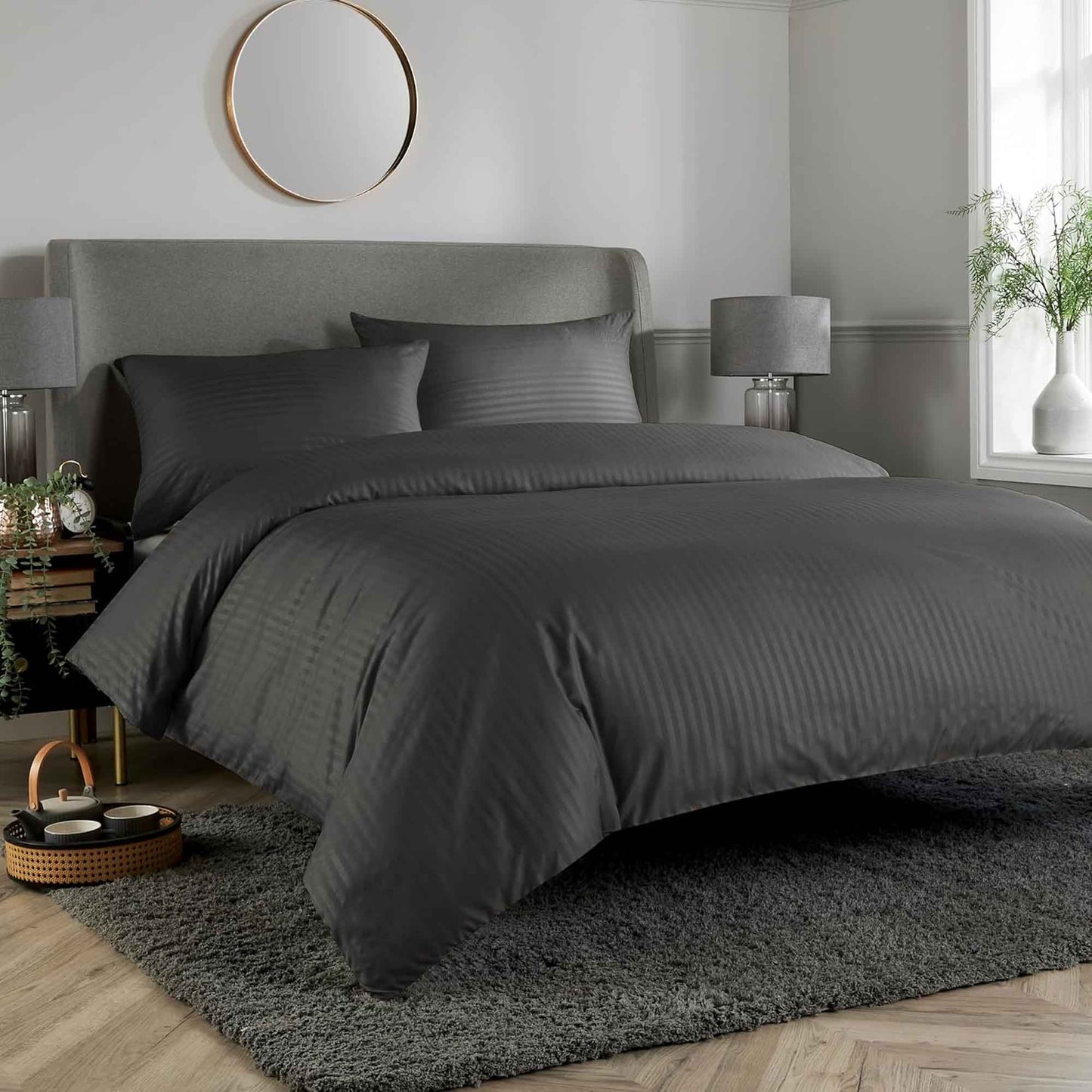 OLIVIA ROCCO Mayfair Stripe Satin Reversible Duvet Cover Set With Comforter Multiple Sizes And Colours Luxurious Bedding Collection