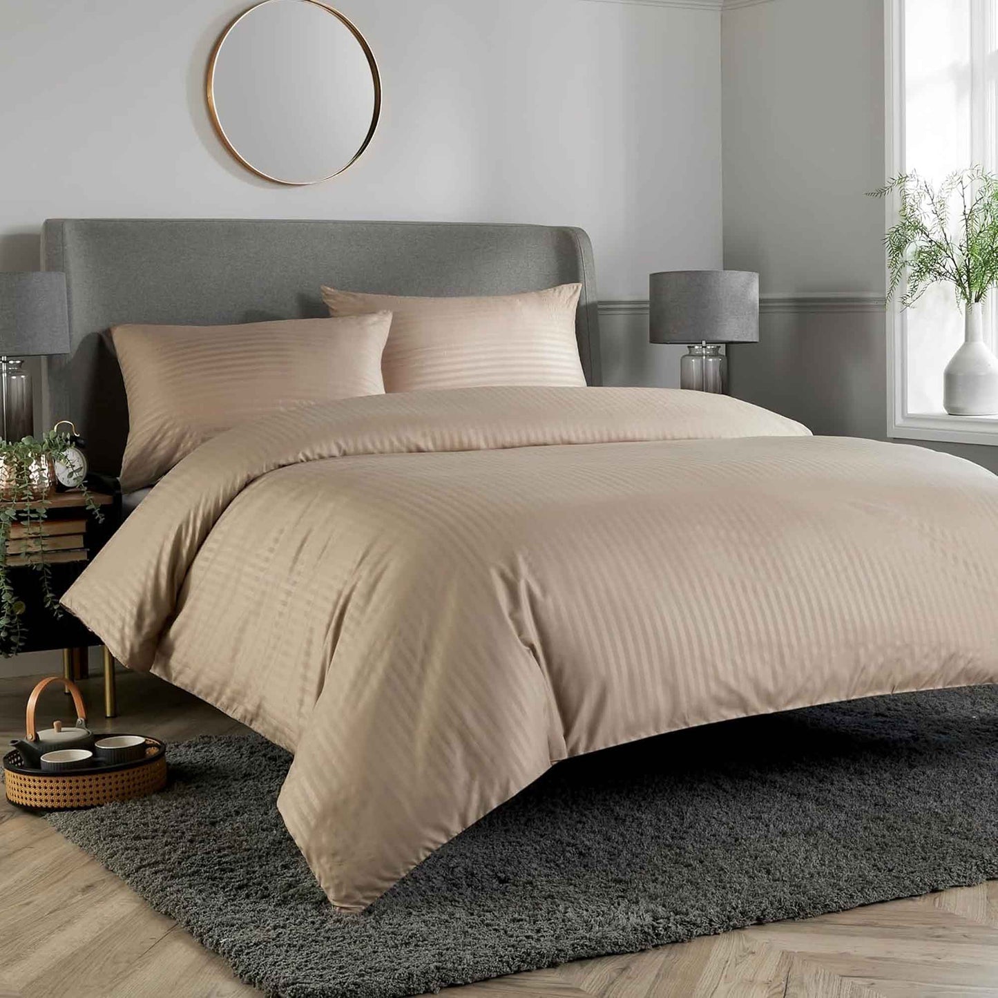 OLIVIA ROCCO Mayfair Stripe Satin Reversible Duvet Cover Set With Comforter Multiple Sizes And Colours Luxurious Bedding Collection