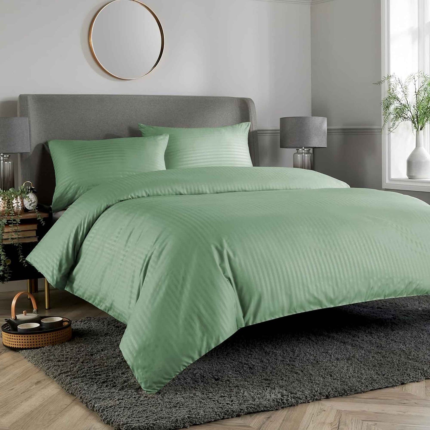 OLIVIA ROCCO Mayfair Stripe Satin Reversible Duvet Cover Set With Comforter Multiple Sizes And Colours Luxurious Bedding Collection
