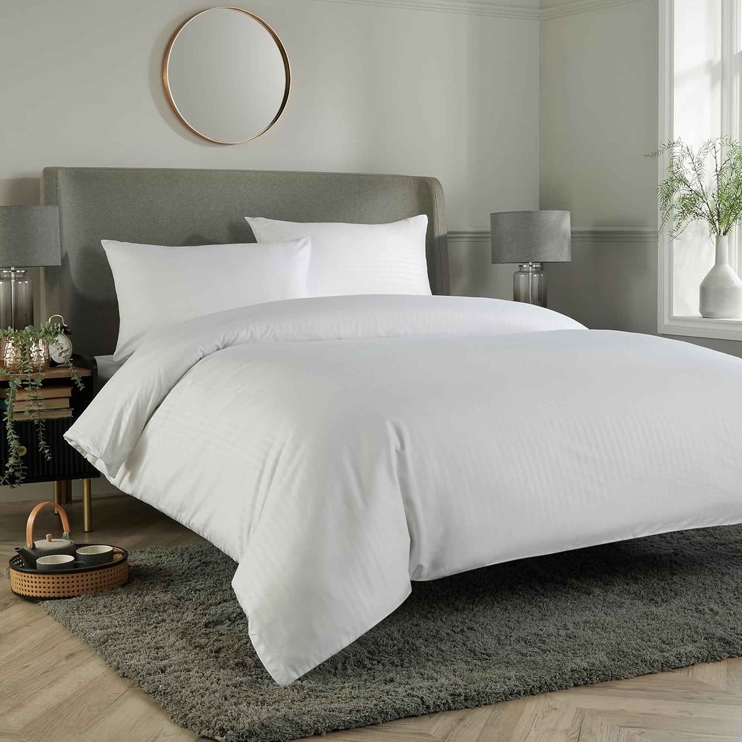 OLIVIA ROCCO Mayfair Stripe Satin Reversible Duvet Cover Set With Comforter Multiple Sizes And Colours Luxurious Bedding Collection