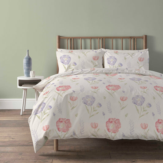 OLIVIA ROCCO Meadow Natural Duvet Cover Set Super Soft Printed Floral Bedding With Pillow Case Easy Care Quilt Set