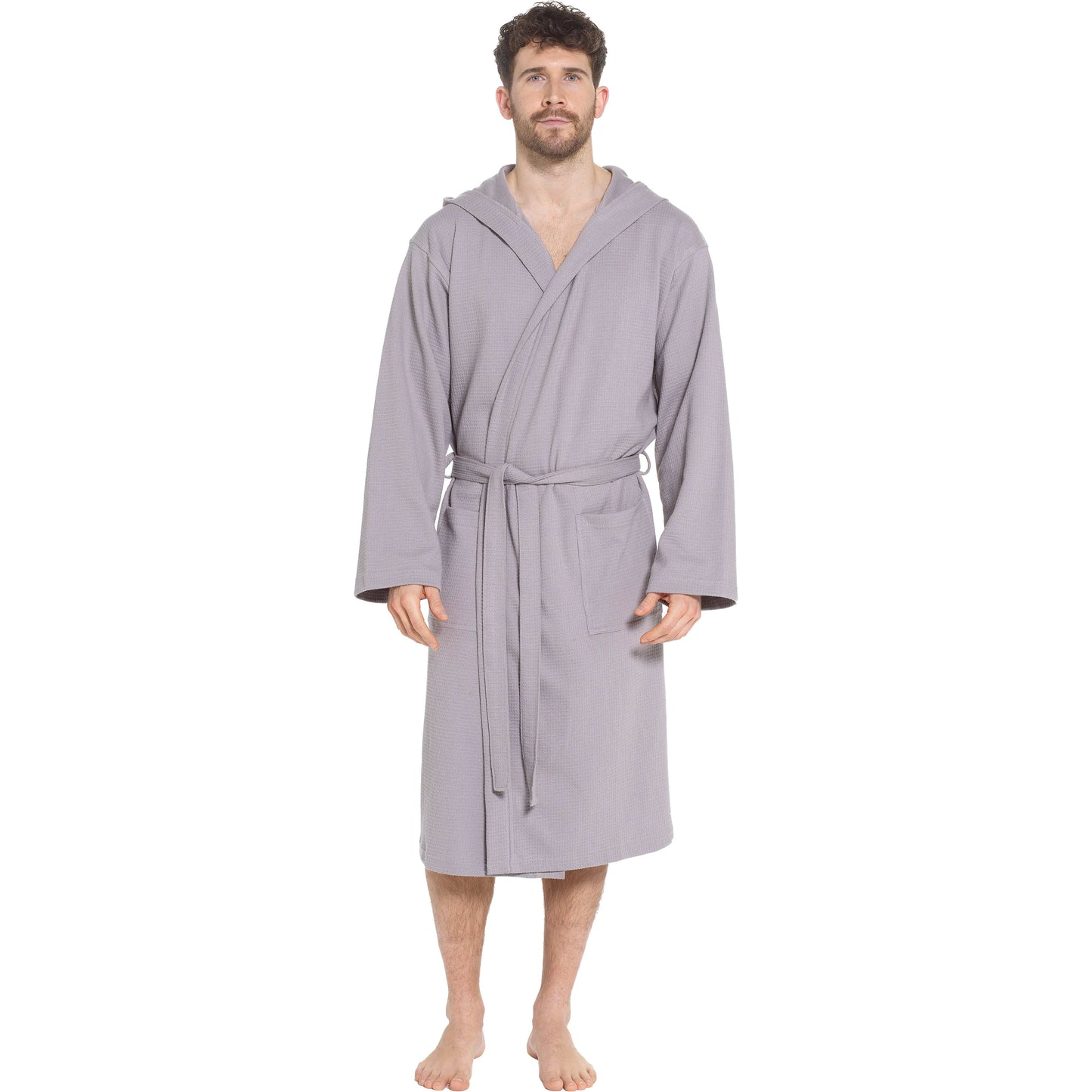 OLIVIA ROCCO Men's Hooded Waffle Cotton Bathrobe Grey 100 Percent Cotton Super Absorbent Spa Robe For Home And Loungewear Ideal For Spa And Home Use