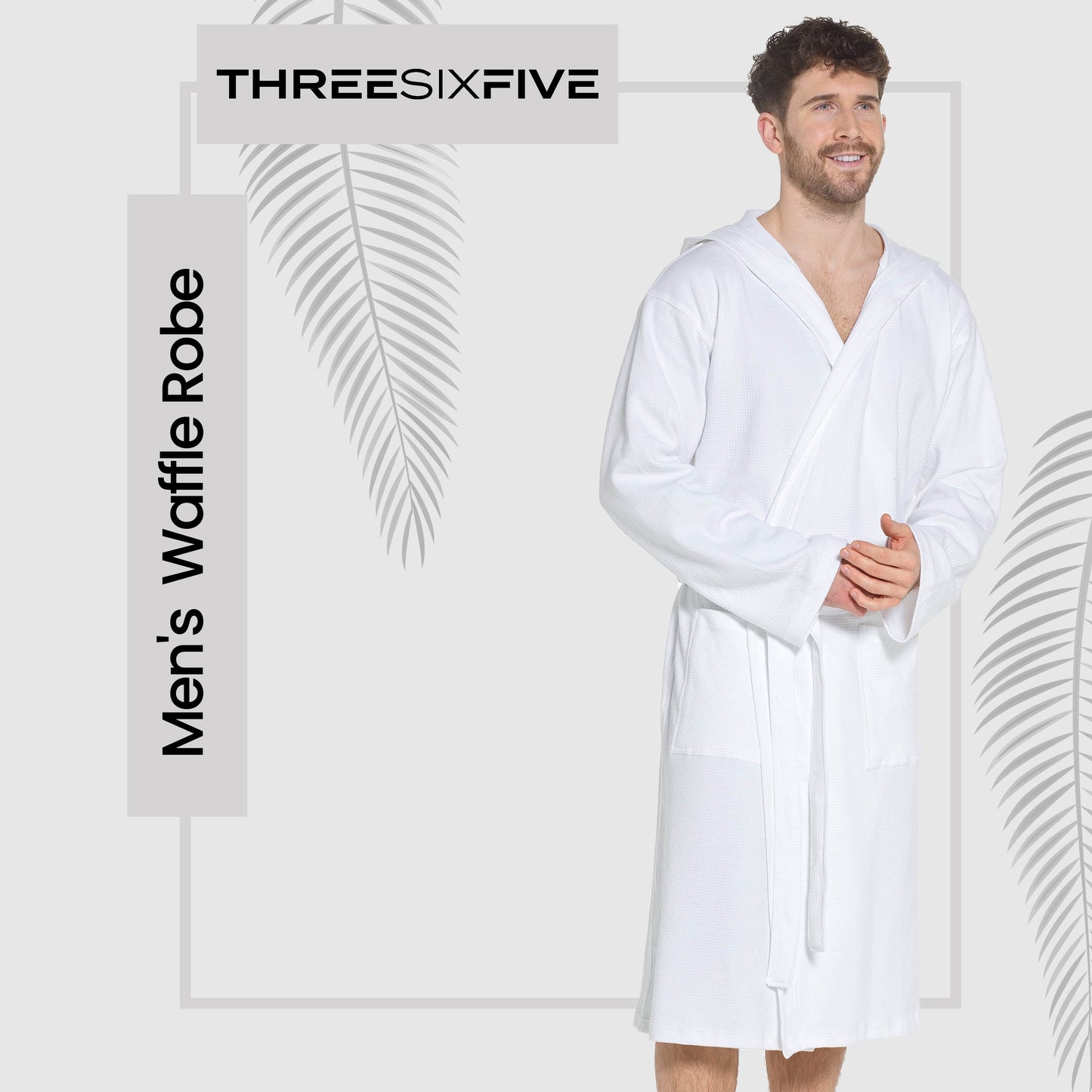 OLIVIA ROCCO Men's Hooded Waffle Cotton Bathrobe White Super Absorbent Spa Robe Luxury Dressing Gown For Home And Loungewear