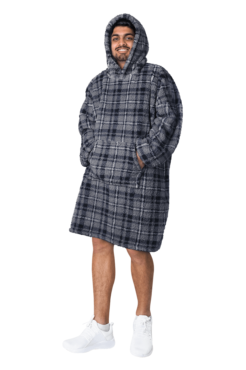 OLIVIA ROCCO Mens Hooded Oversized Blanket Giant Hoodie With Sherpa Lining Grey Stars Pocket Ultra Soft Plush Flannel Exterior