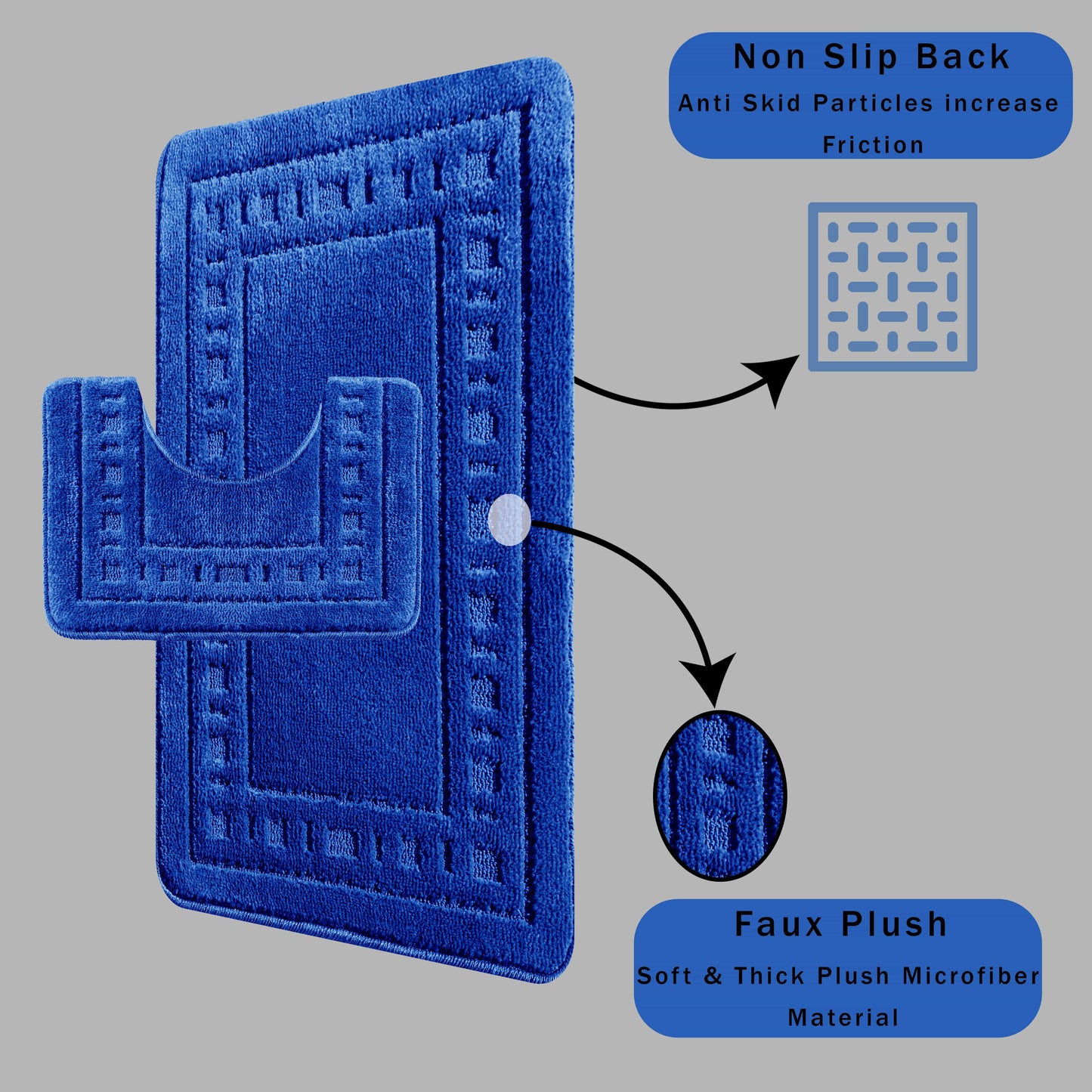 OLIVIA ROCCO Miami 2 Piece Royal Blue Bath Mat and Pedestal Set Non Slip Soft Absorbent Bathroom Mat for Comfort and Safety