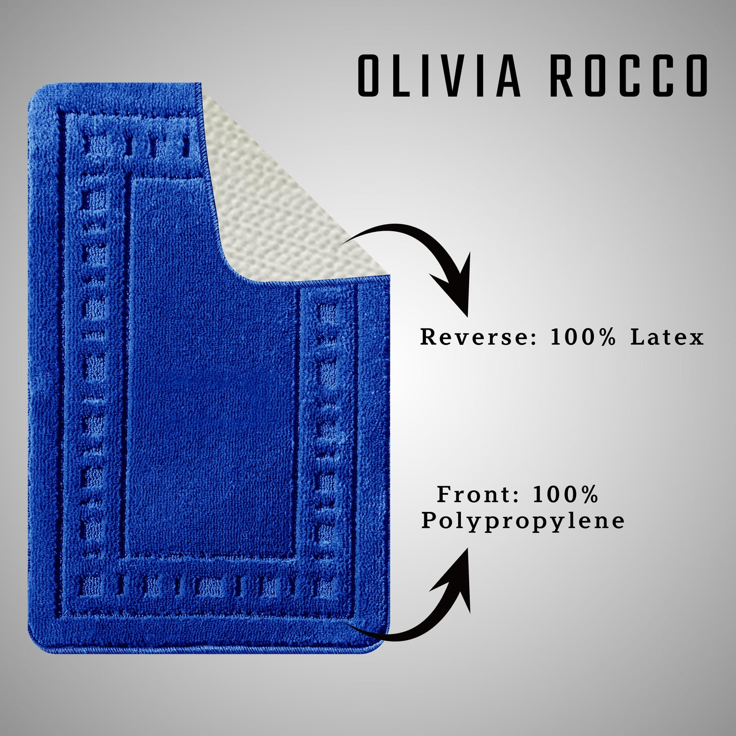 OLIVIA ROCCO Miami 2 Piece Royal Blue Bath Mat and Pedestal Set Non Slip Soft Absorbent Bathroom Mat for Comfort and Safety