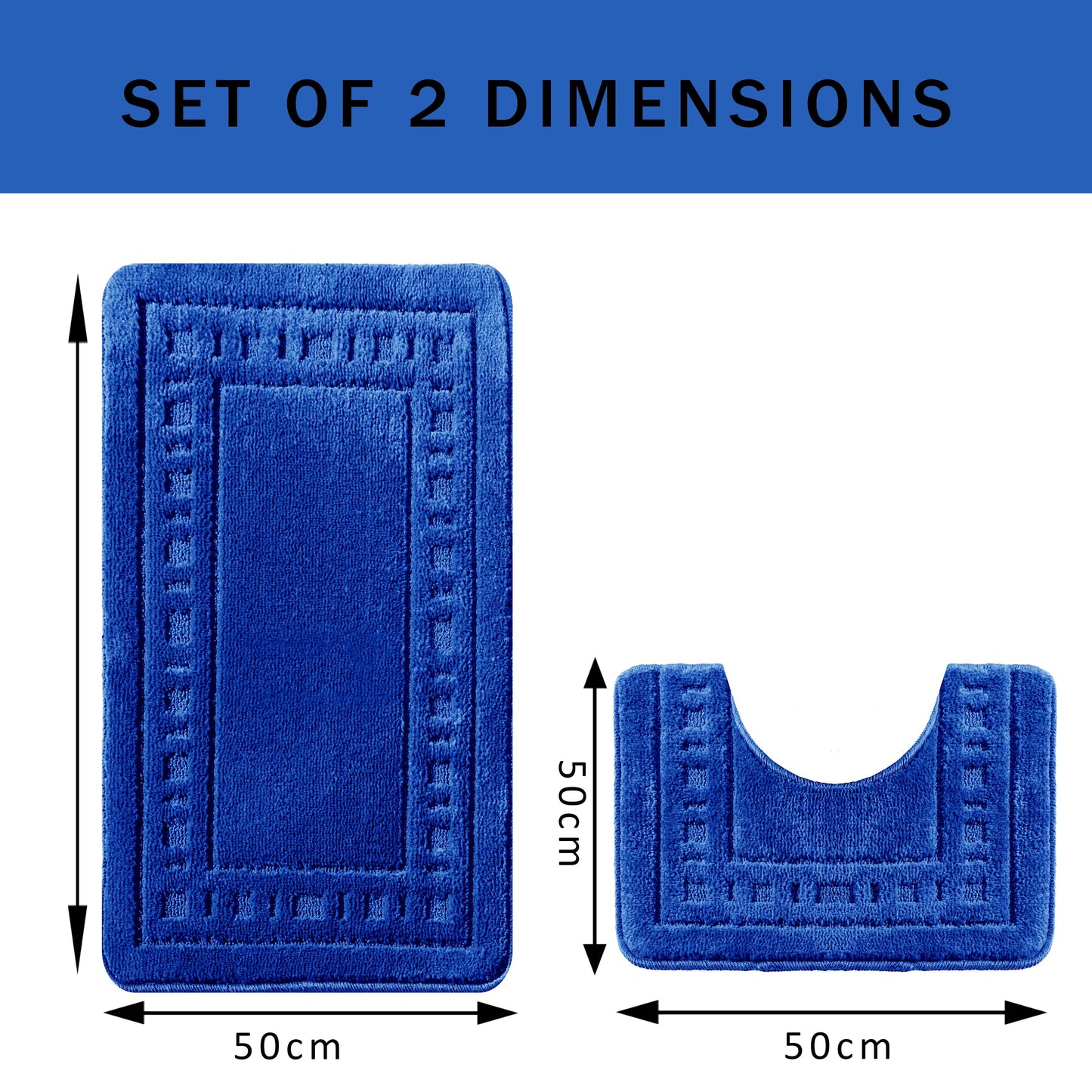 OLIVIA ROCCO Miami 2 Piece Royal Blue Bath Mat and Pedestal Set Non Slip Soft Absorbent Bathroom Mat for Comfort and Safety