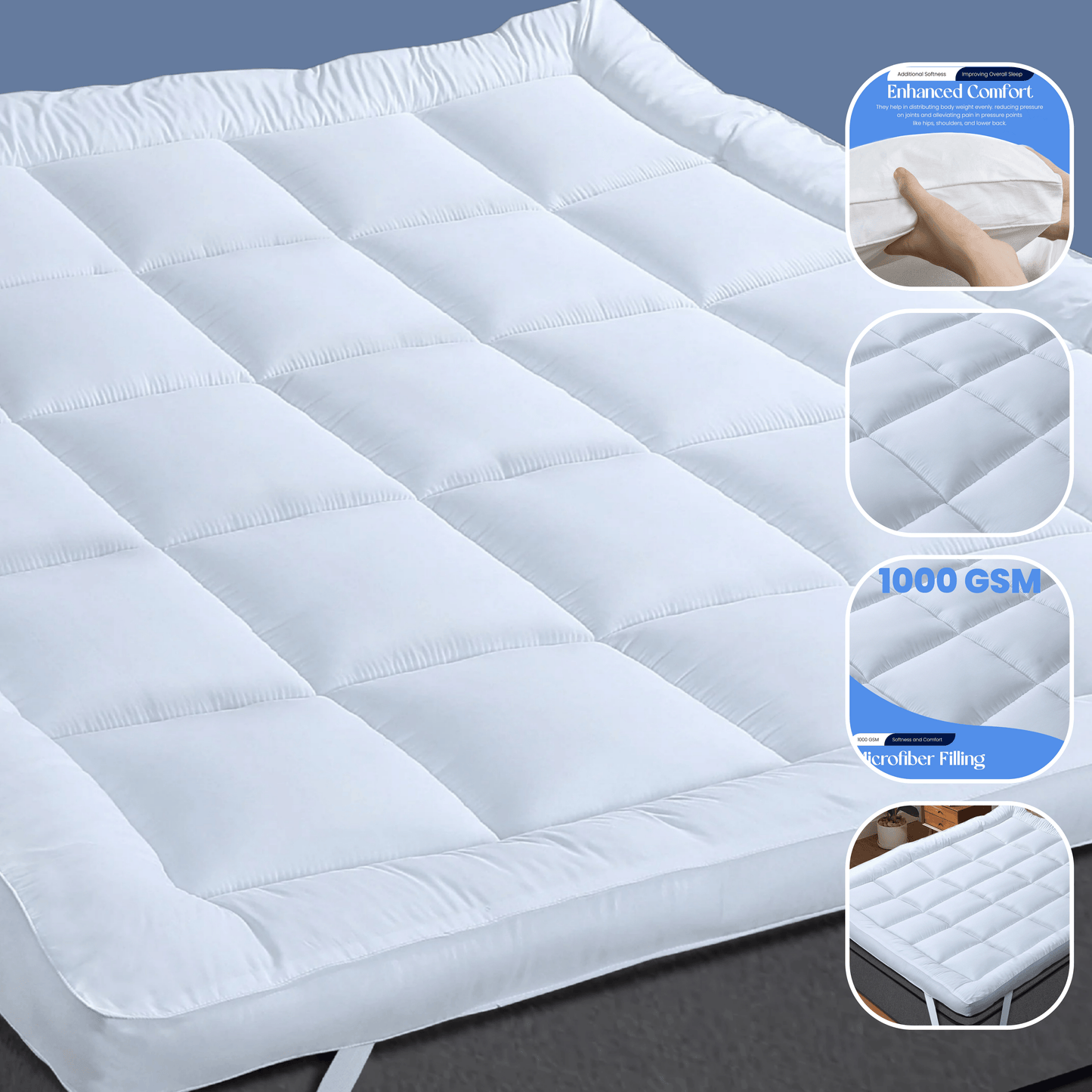 OLIVIA ROCCO Microfibre Mattress Topper Heavy Fill Extra Deep For Ultimate Comfort Anti Allergy Cooling Hypoallergenic Machine Washable